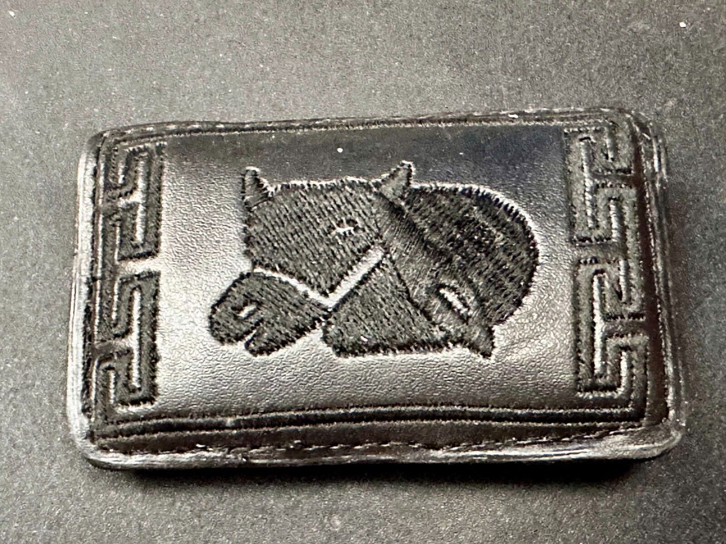 Vintage Horse Head On Black Leather Rectangular Belt Buckle
