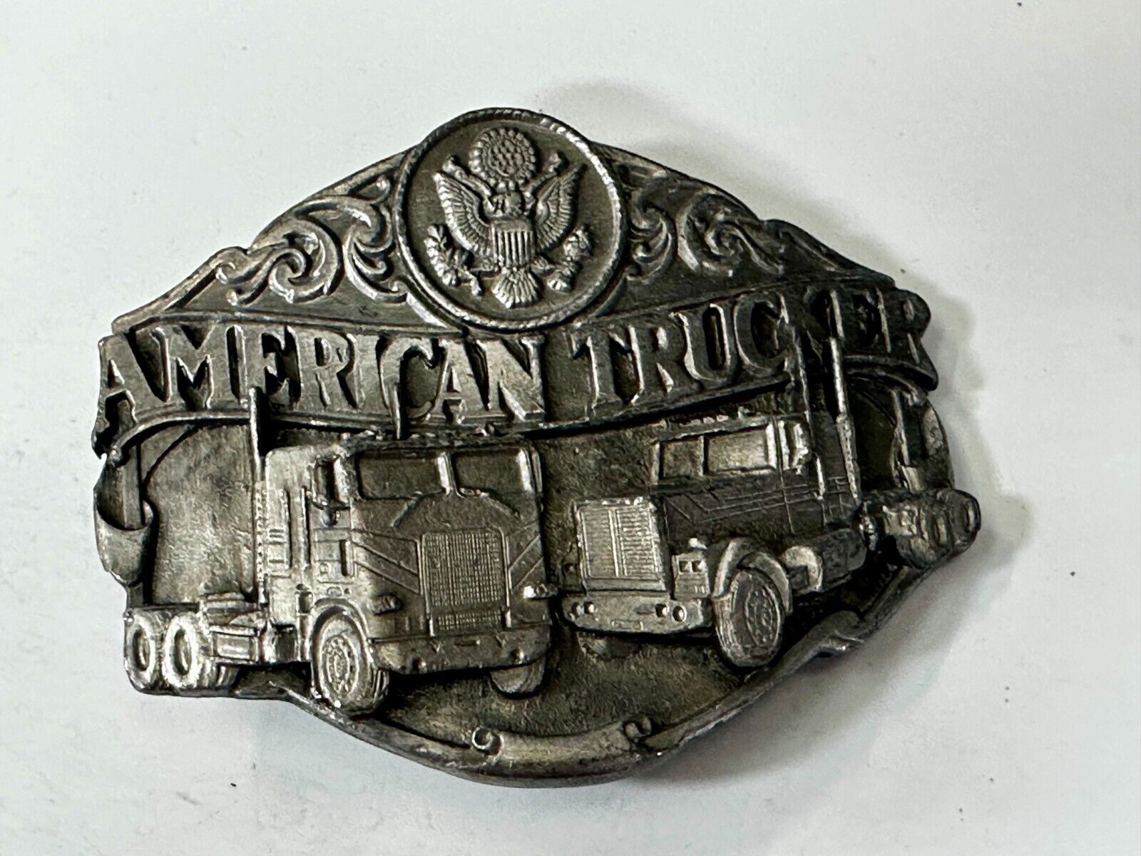 American Truck I'D RATHER BE TRUCKIN Pewter Vintage 1986 Belt Buckle - Siskiyou