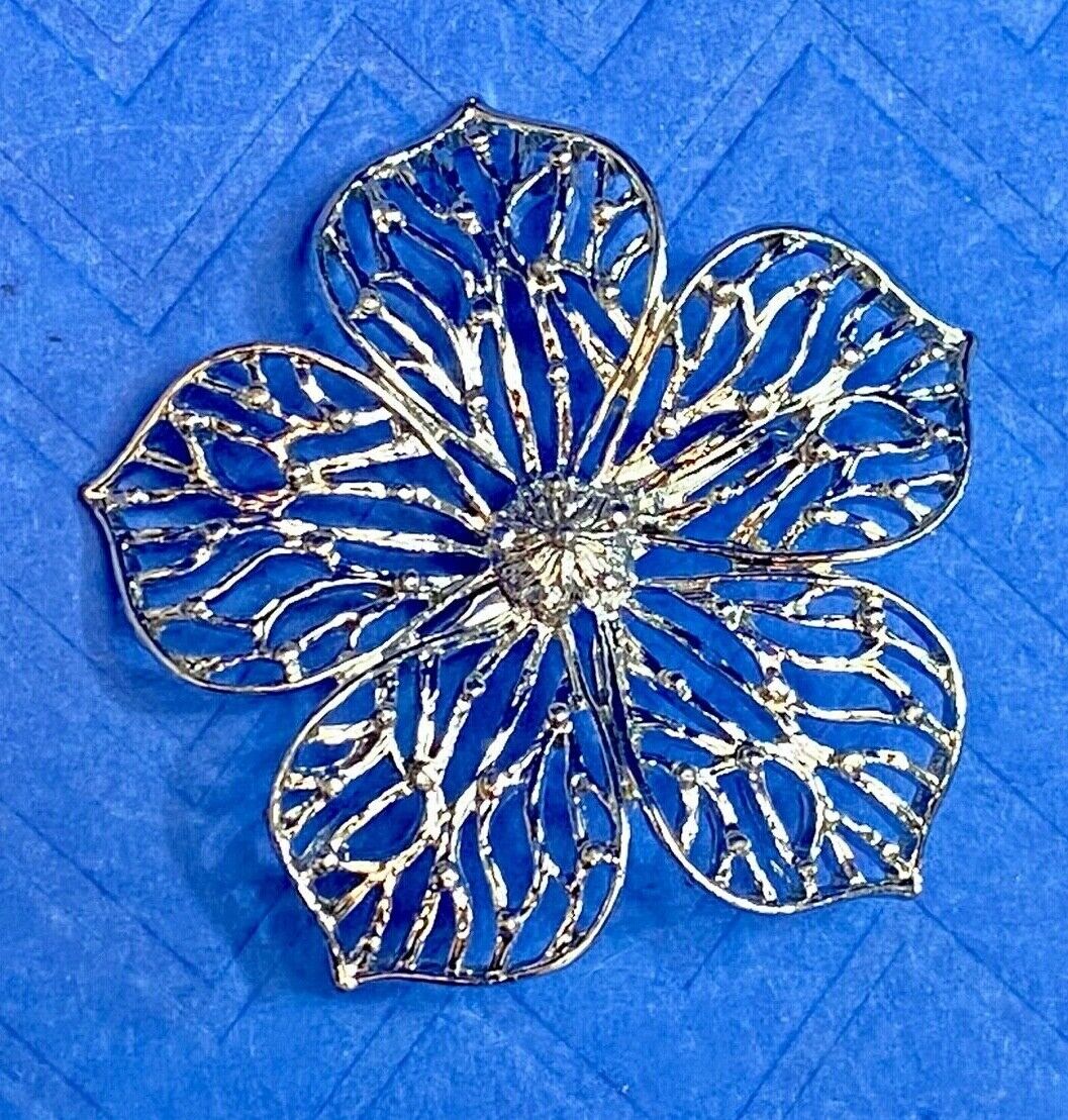 Vintage Gerry's Flower Brooch Pin Silver Tone Open Cut