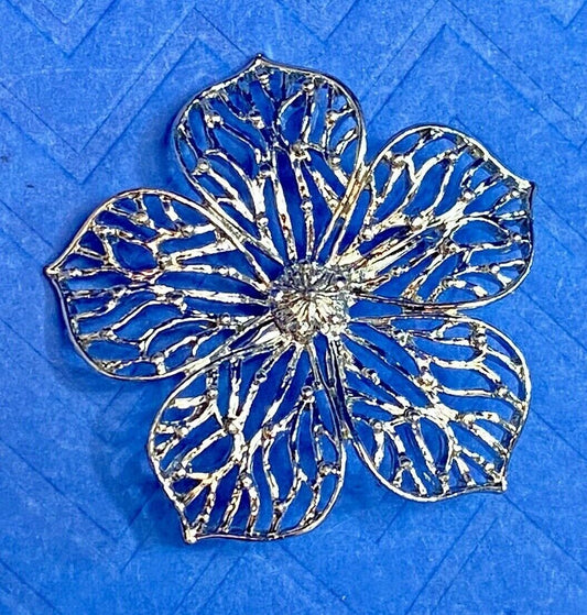Vintage Gerry's Flower Brooch Pin Silver Tone Open Cut