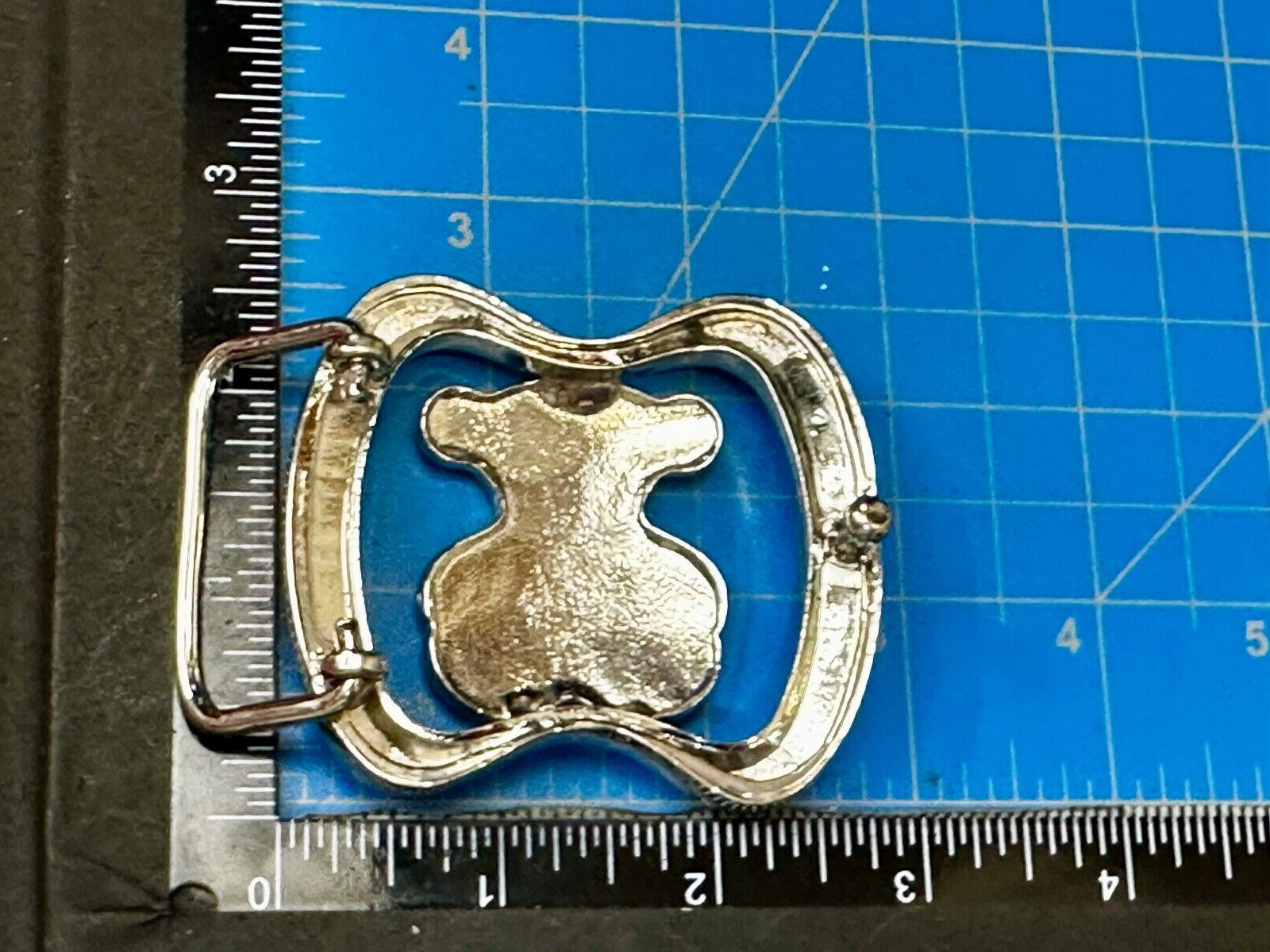 Teddy Bear W/ Heart Clear & Blue Rhinestone Accented Belt Buckle