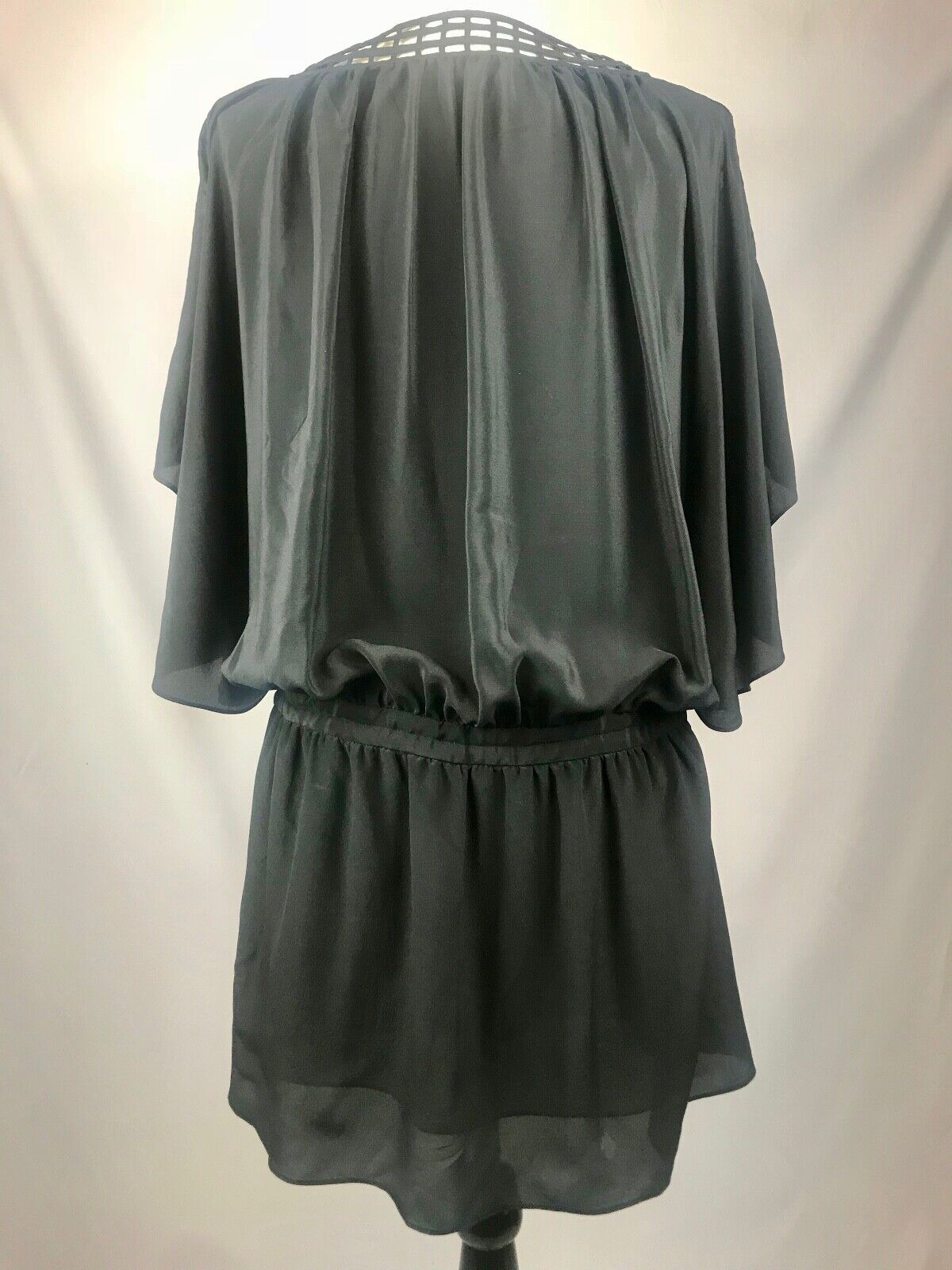 Anthropologie LEIFSDOTTIR Black Silk Dress Dolman Open Cage Sleeves Tie Waist 6