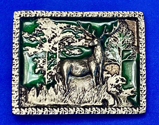 Vintage Deer In Nature Colorful Western Rectangular Belt Buckle