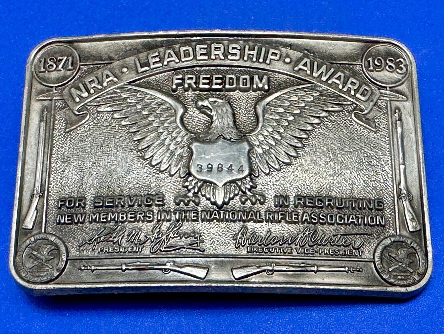 1871-1983 NRA Leadership Award Freedom Numbered Engraved Belt Buckle