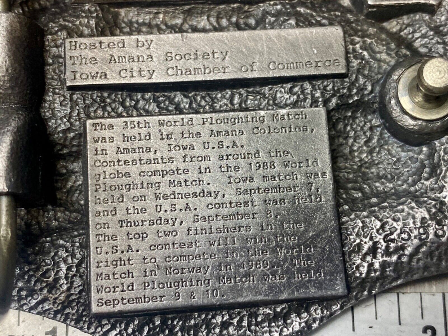 USA Plowing Organization IOWA USAPO  world match 1988 commemorative belt buckle
