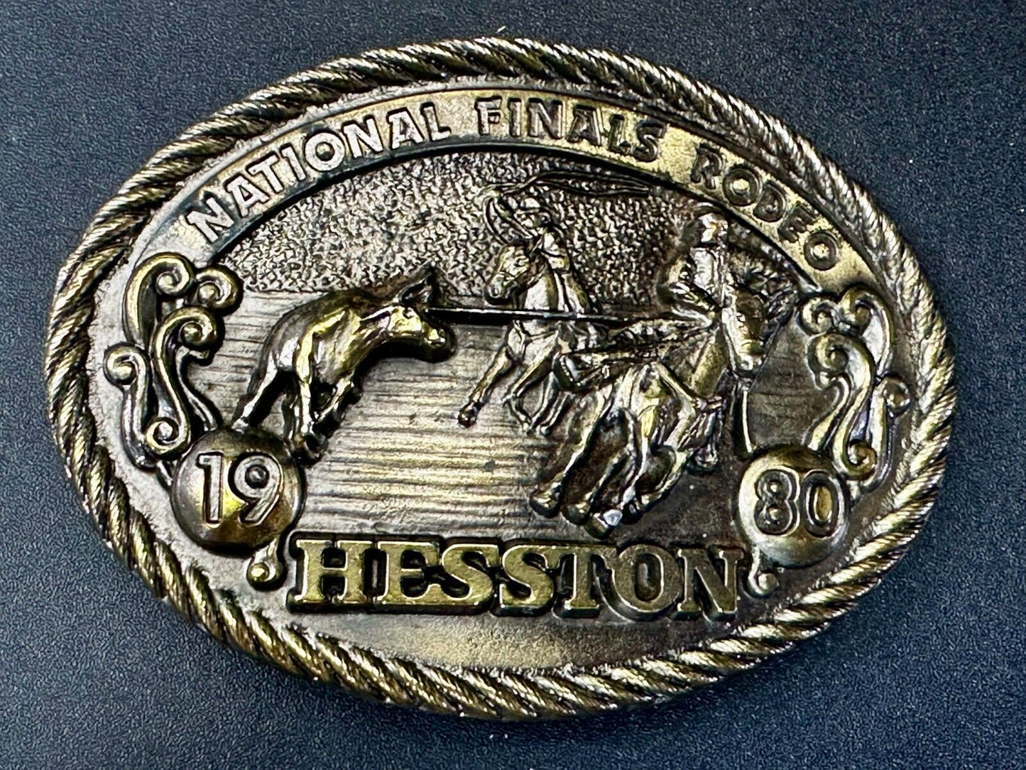 1980 Hesston National Finals Rodeo NFR Cowboys Team Roping Belt Buckle