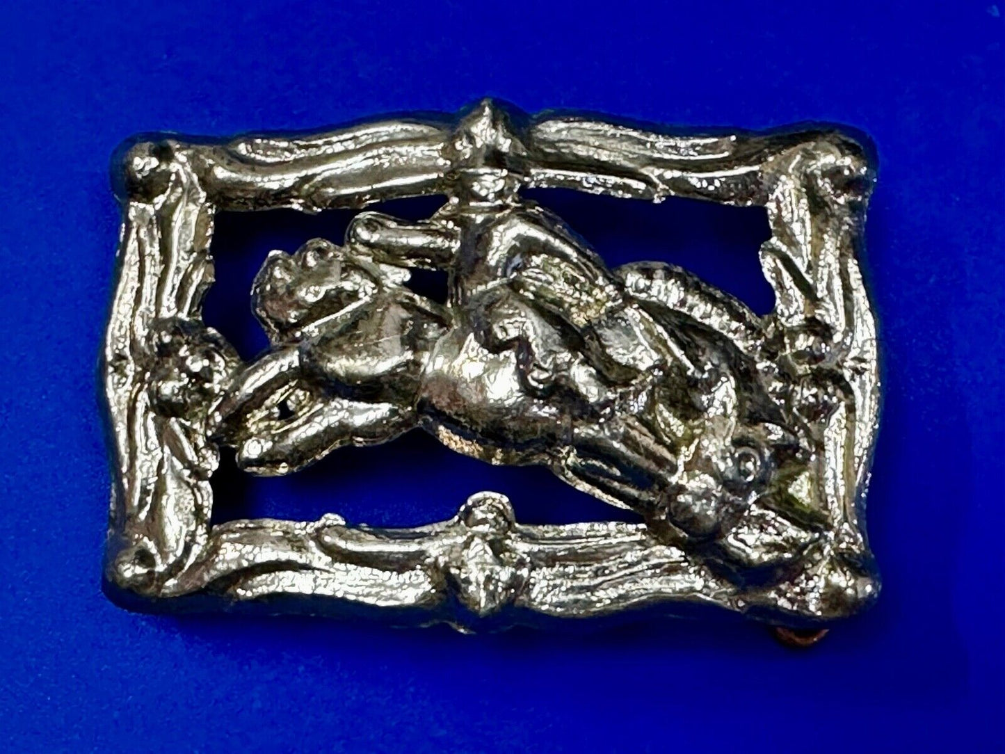Unique silver tone Vintage Cowboy Saddle Bronc see through western belt buckle