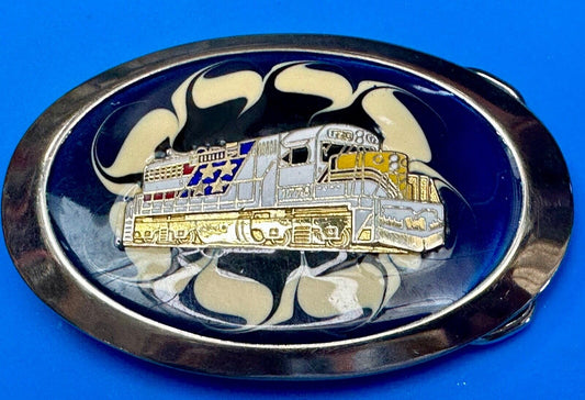 Artisan Trail Car Engine on retro swirl background Vintage Oval Belt Buckle
