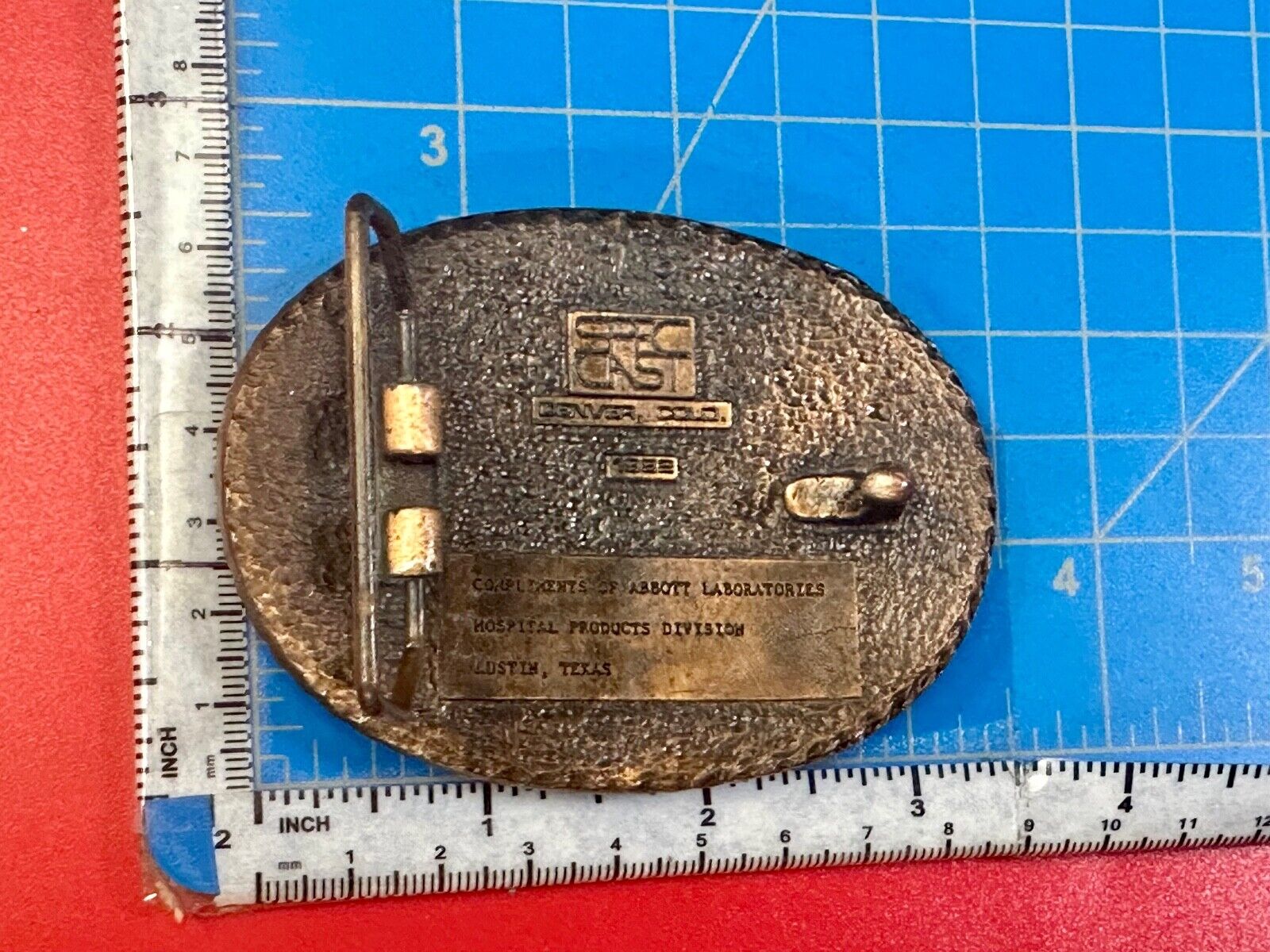 Abbott Laboratories Austin Texas Hospital Products Division 1980's belt buckle