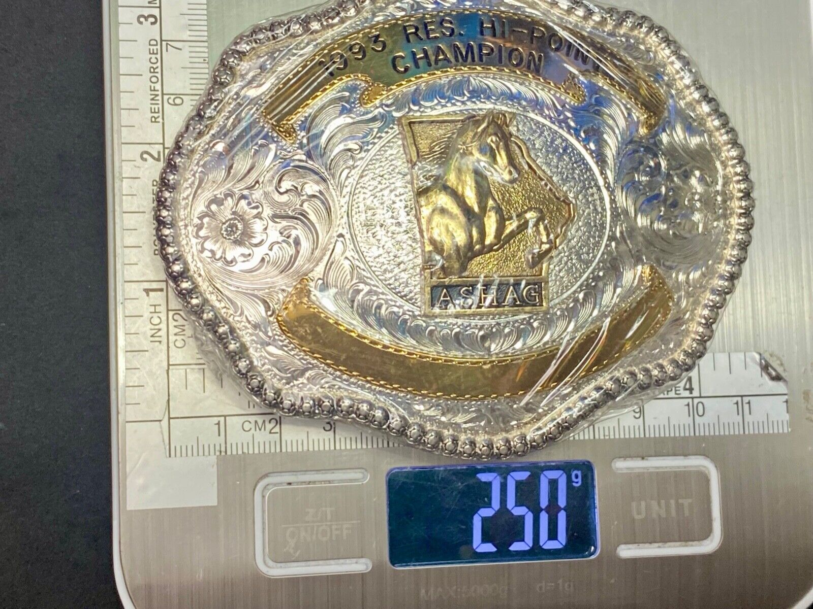 ASHAG HI-Point Champion HORSE BLANK Engraving Trophy belt buckle by Wrangler ADM