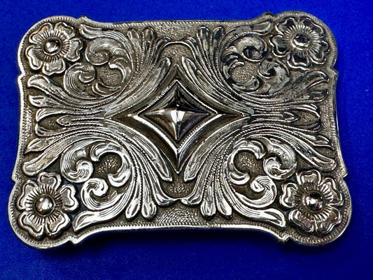 Vintage Ivan Brand Raised Diamond Center Flower Swirl Design Belt Buckle