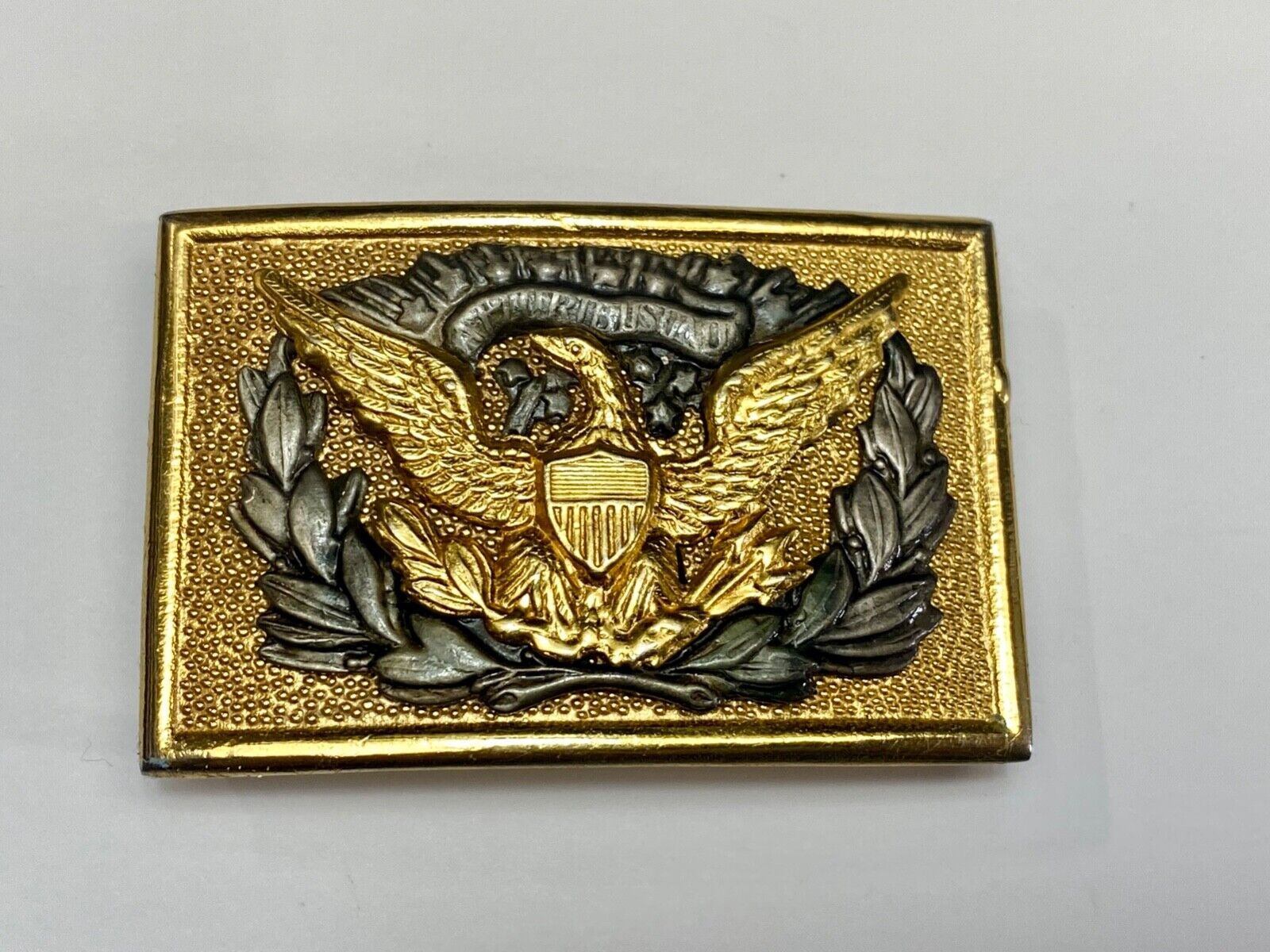 Vintage American Eagle Shield Olive Branch Emblem belt buckle & table plaque