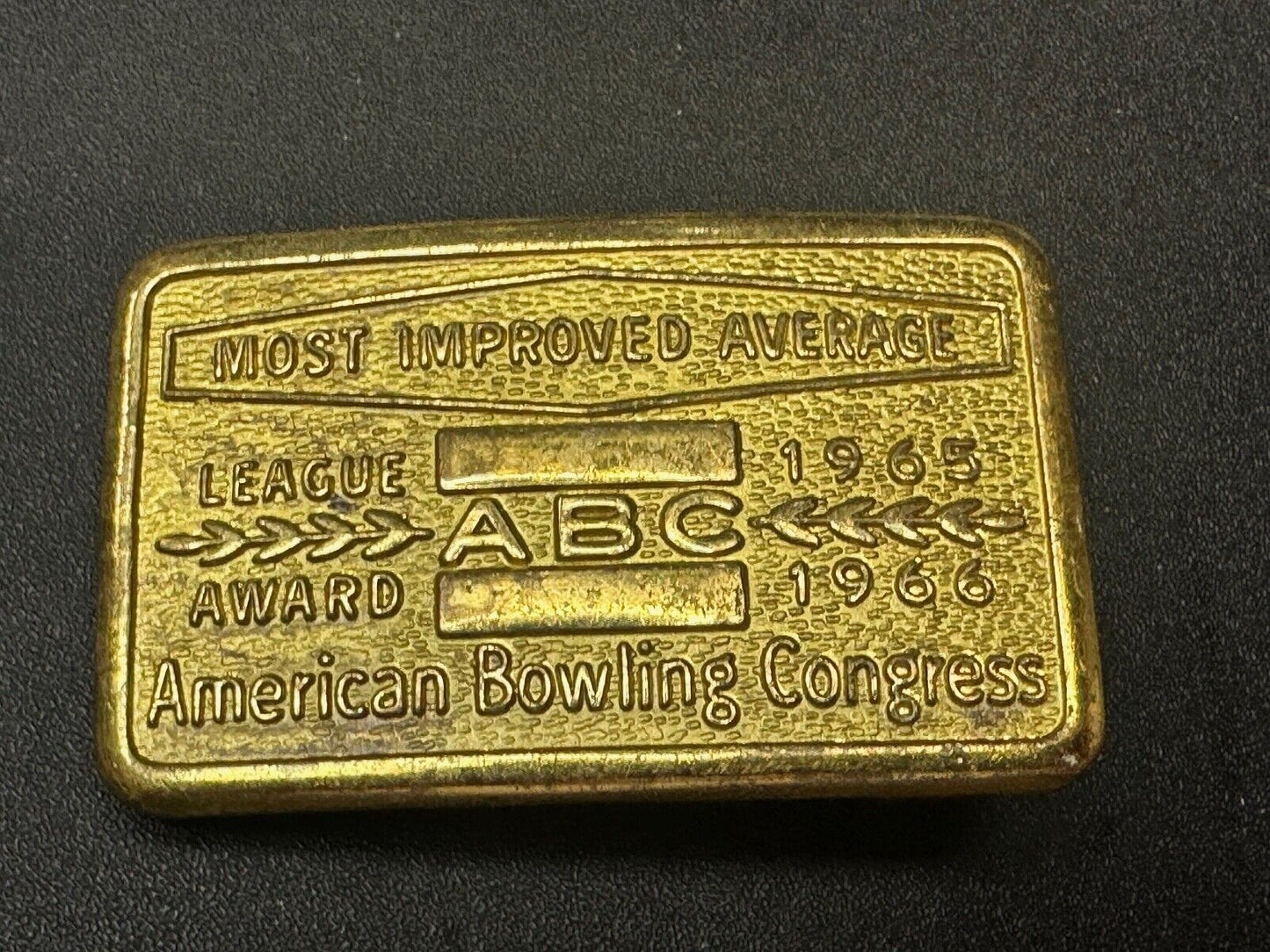 ABC Bowling League Award Trophy 1965 - 66 Belt Buckle RARE Most Improved Average