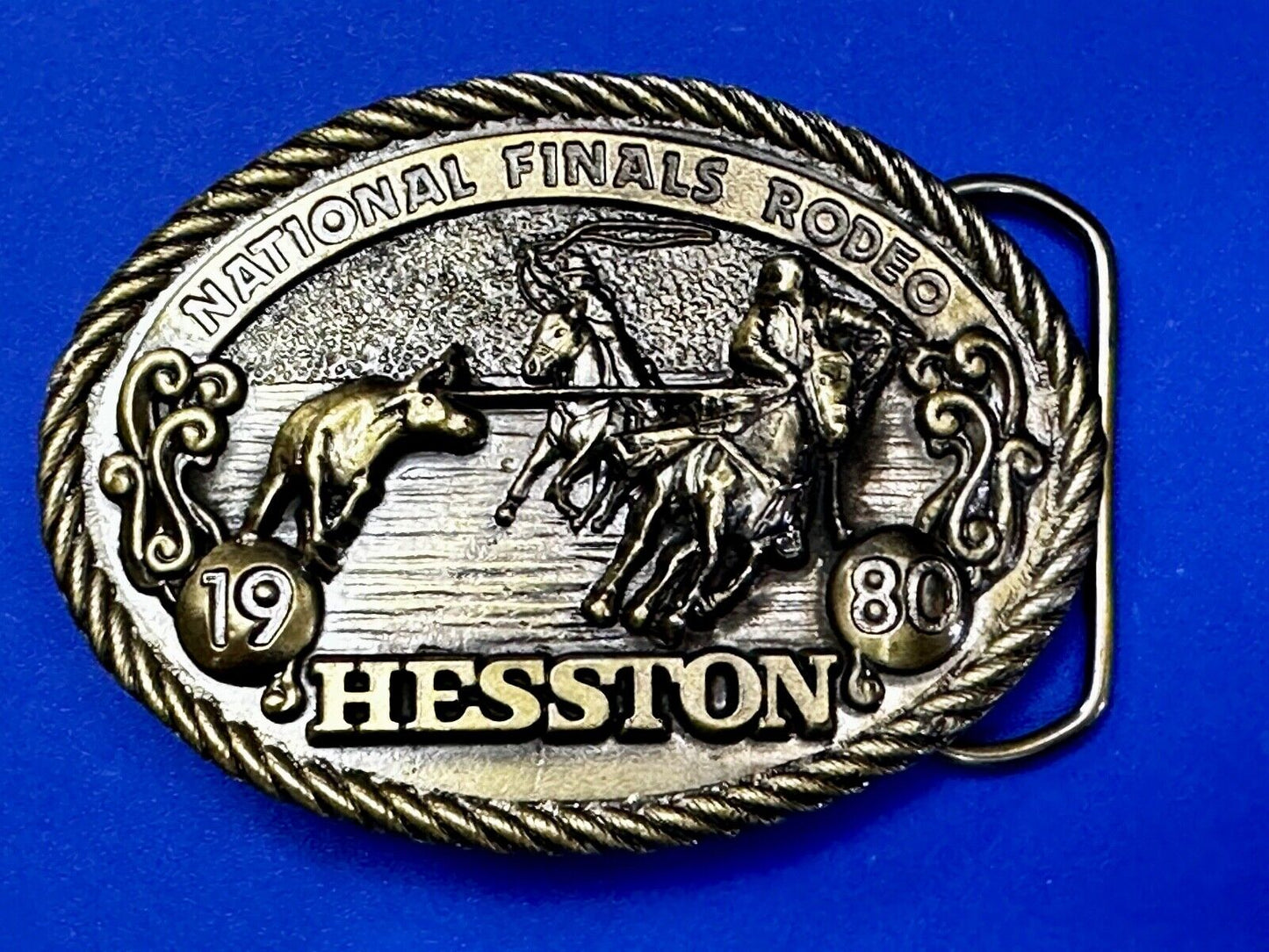 1980 Hesston Belt Buckle. Team Roping. Sixth Edition, National Finals Rodeo