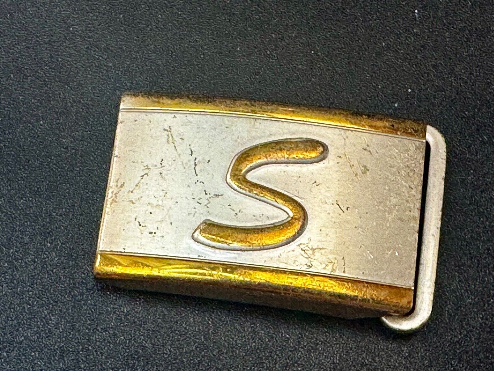 Vintage Letter S Initial Monogram Silver Plate Art Deco Belt Buckle by Tex Tan