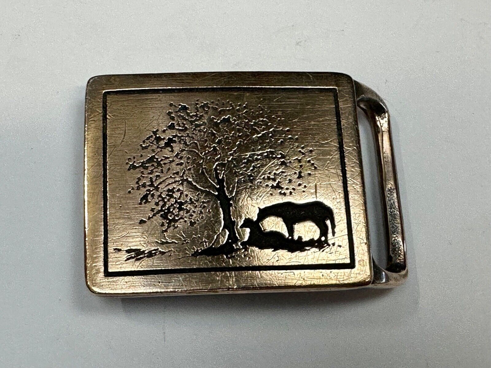 TWO HORSES TECH-ETHER GUILD Vintage art Horse lovers belt buckle