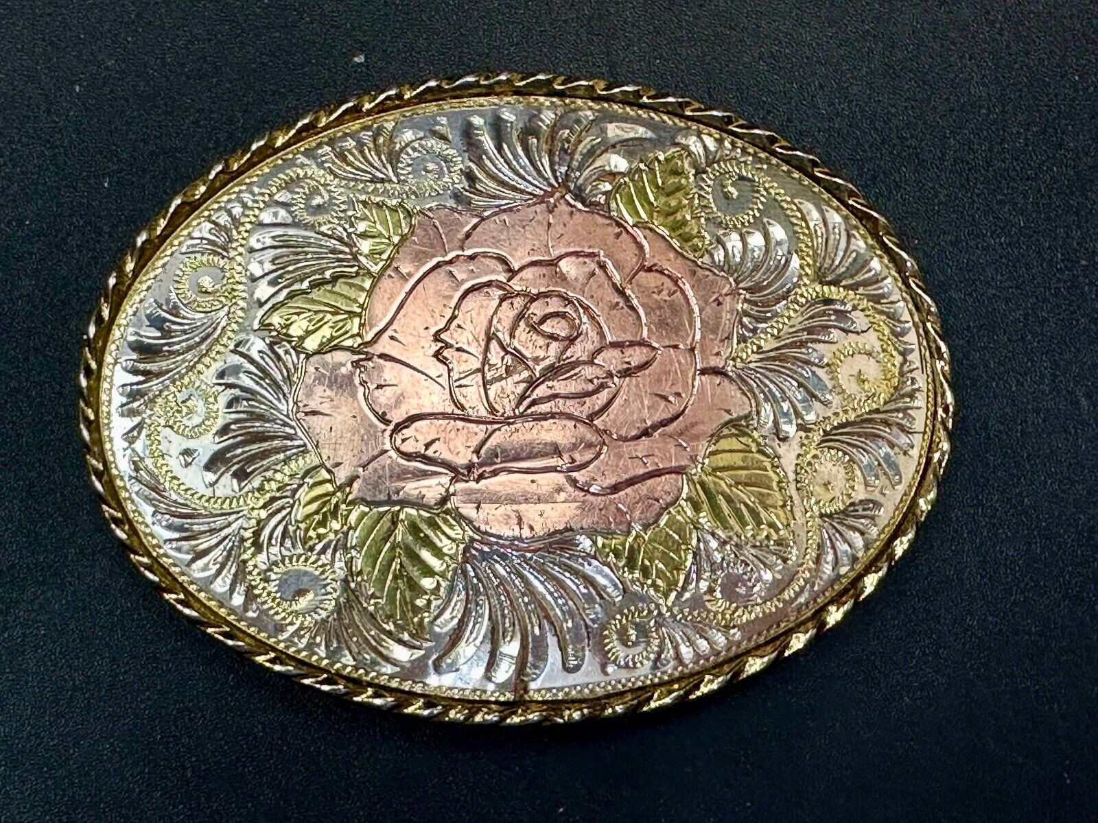 Beautiful Rose - Vintage mixed metal Western flower swirl theme Belt Buckle - W