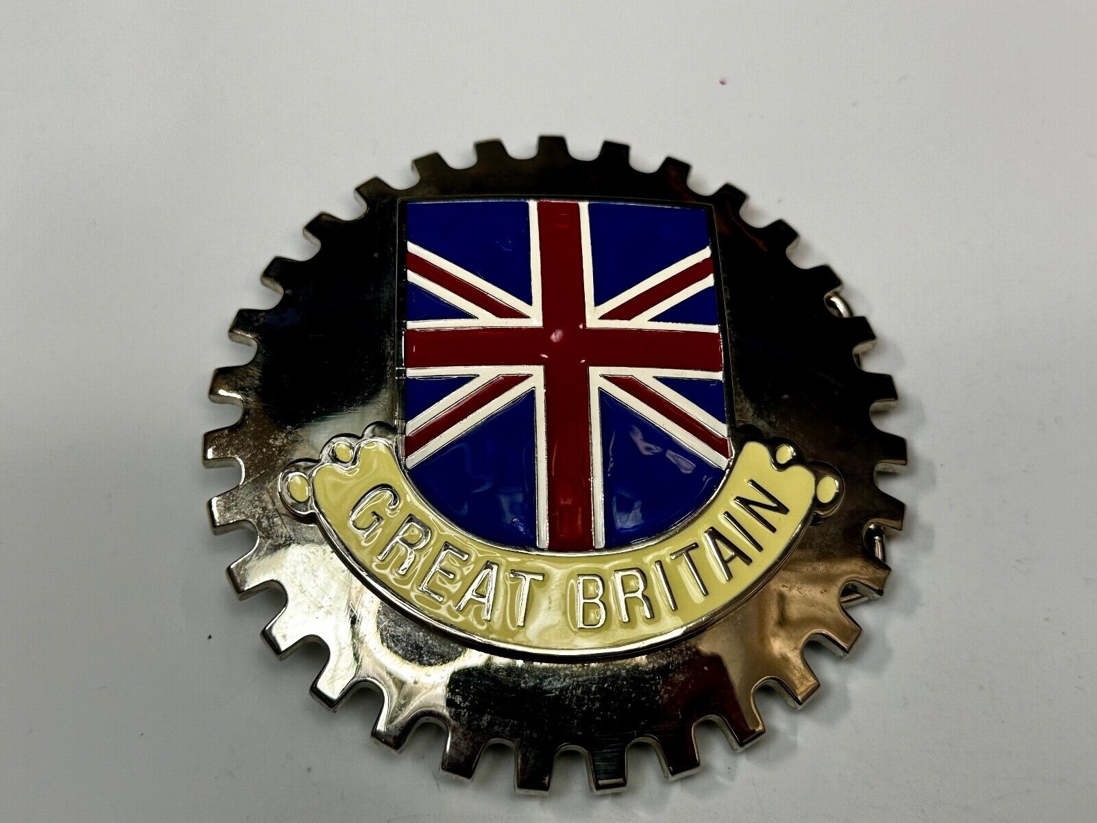 Uk Flag Vintage Gear shaped Silver Tone Belt Buckle by Artifakt