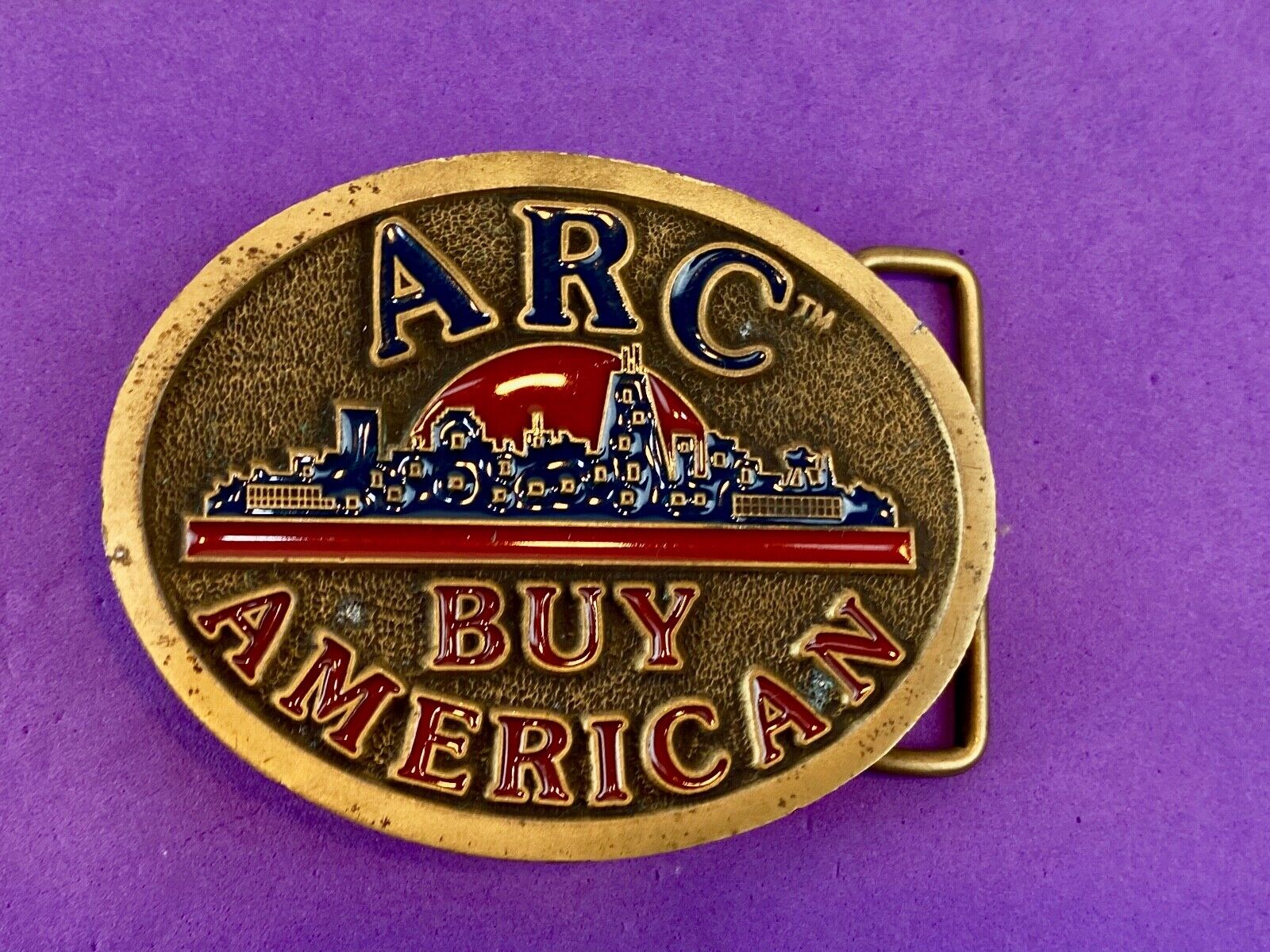 ARC Buy American C+D Hit 1980's Enamel Advertising Numbered USA Belt Buckle 