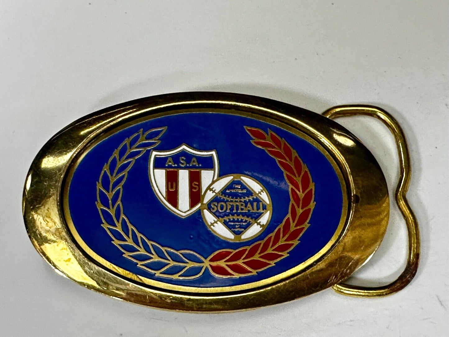 A.S.A. U S Softball Solid Brass Commemorative Collectible Vintage Belt Buckle