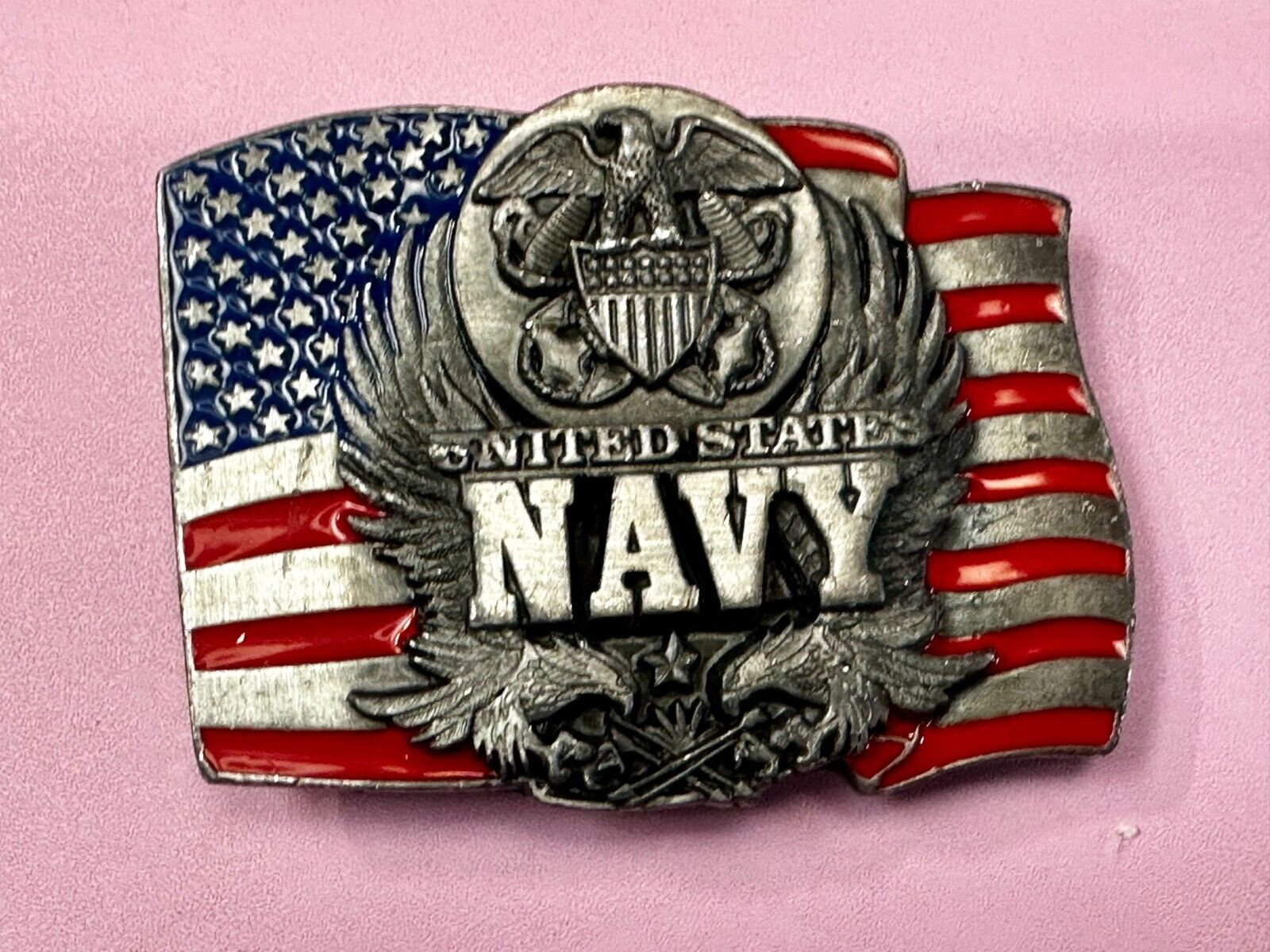 United States Navy Patriotic Flag Eagle Naval Seal Vtg 1991 Belt Buckle Siskiyou