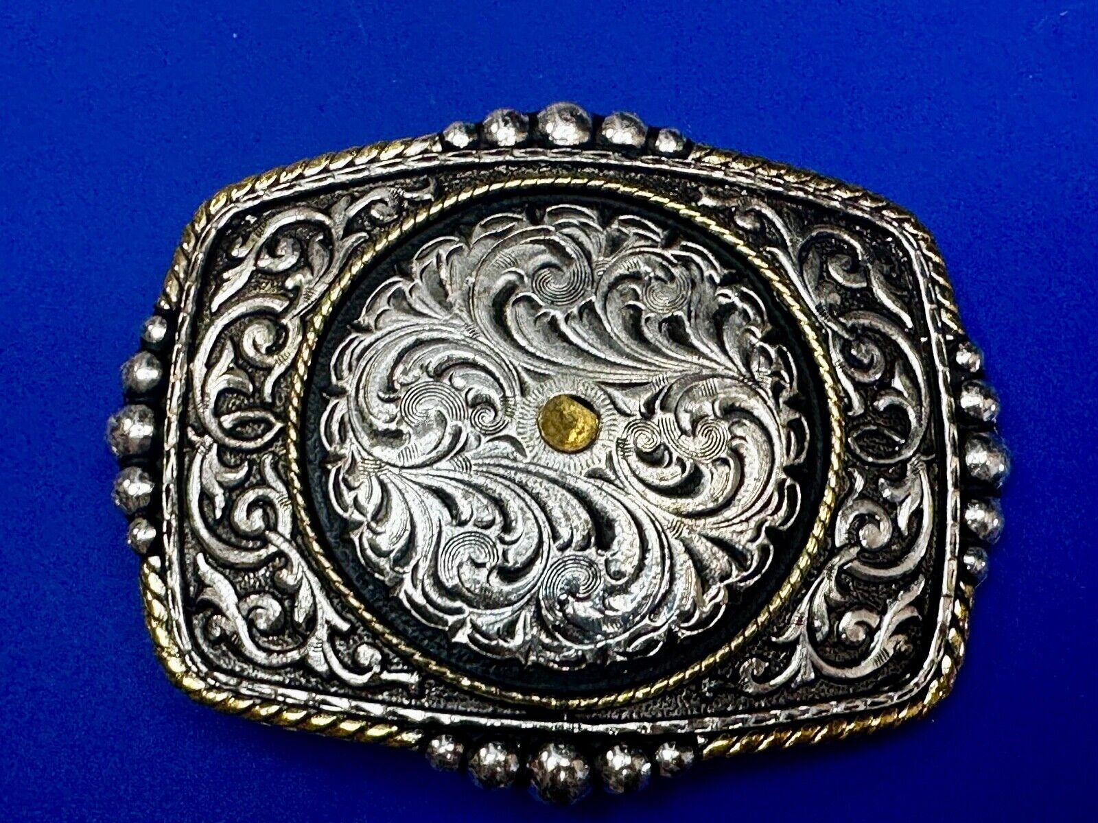 Authentic Silver Plated Western Cowboys flower swirl design Large Belt Buckle