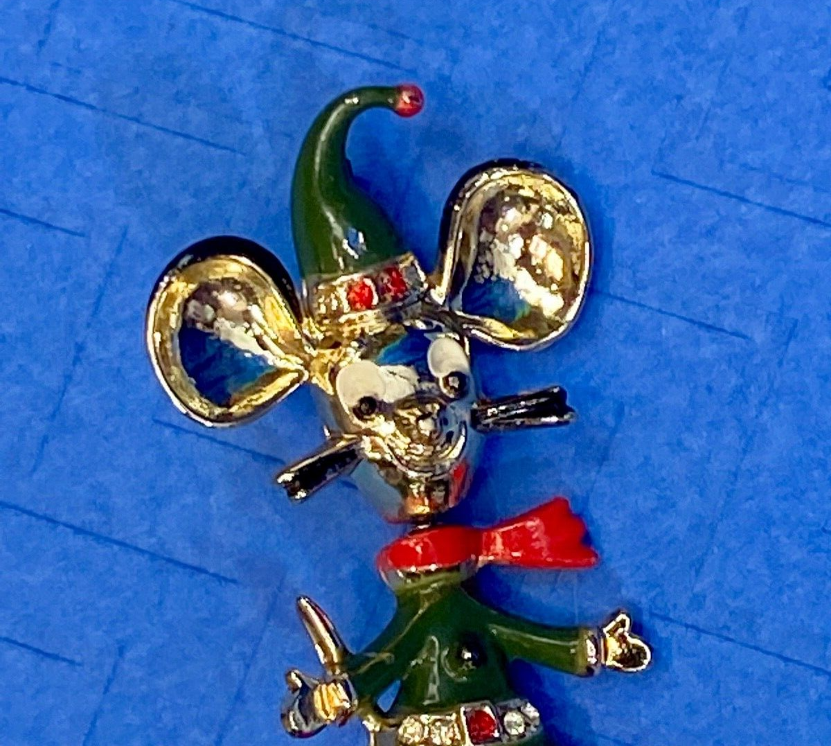 Vintage Jumping Mouse Brooch Pin by BEATRICE Red Green Enamel on GP Signed BJ