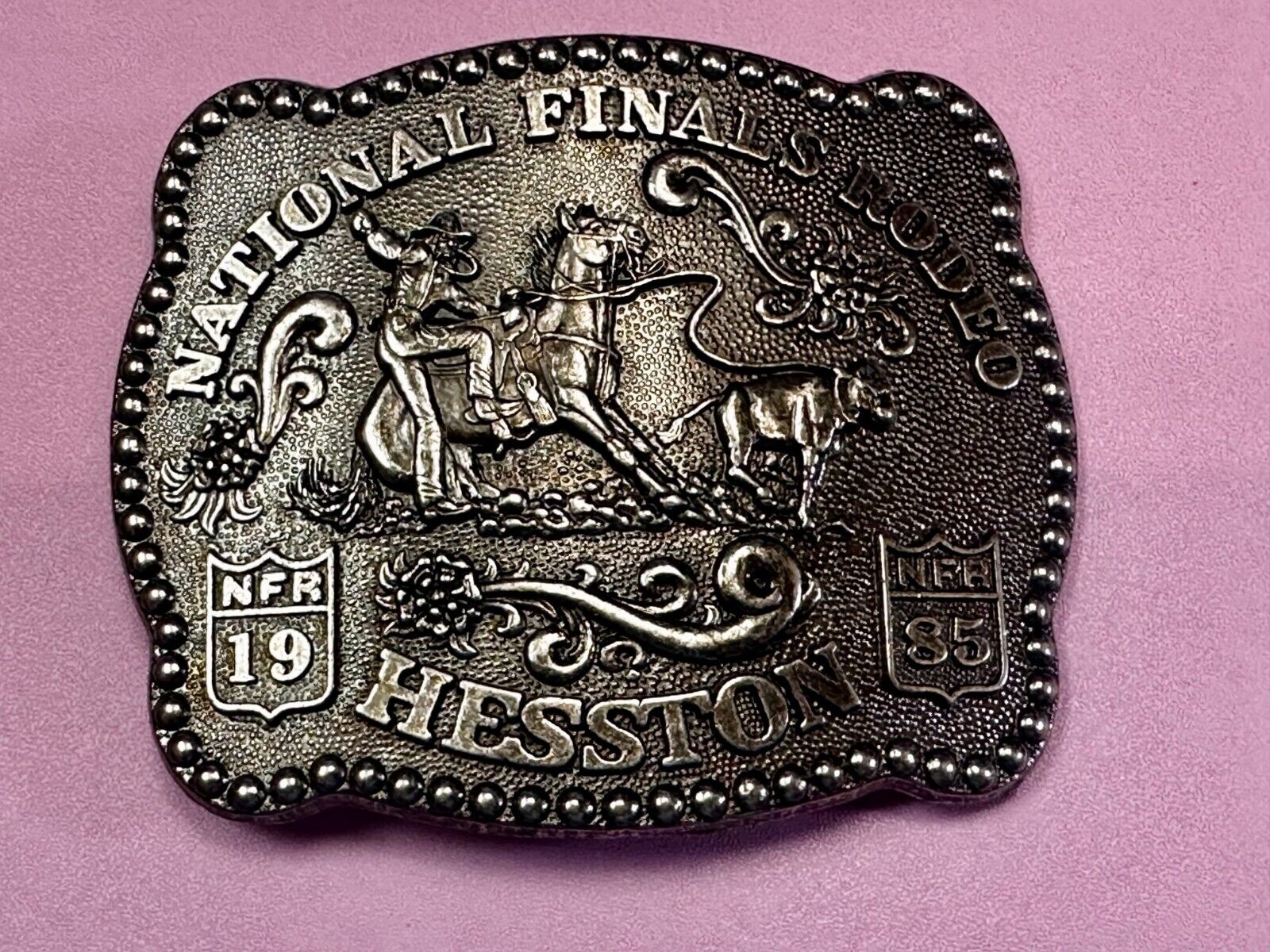 1985 Hesston NFR National Finals Rodeo Cowboys Western Belt Buckle