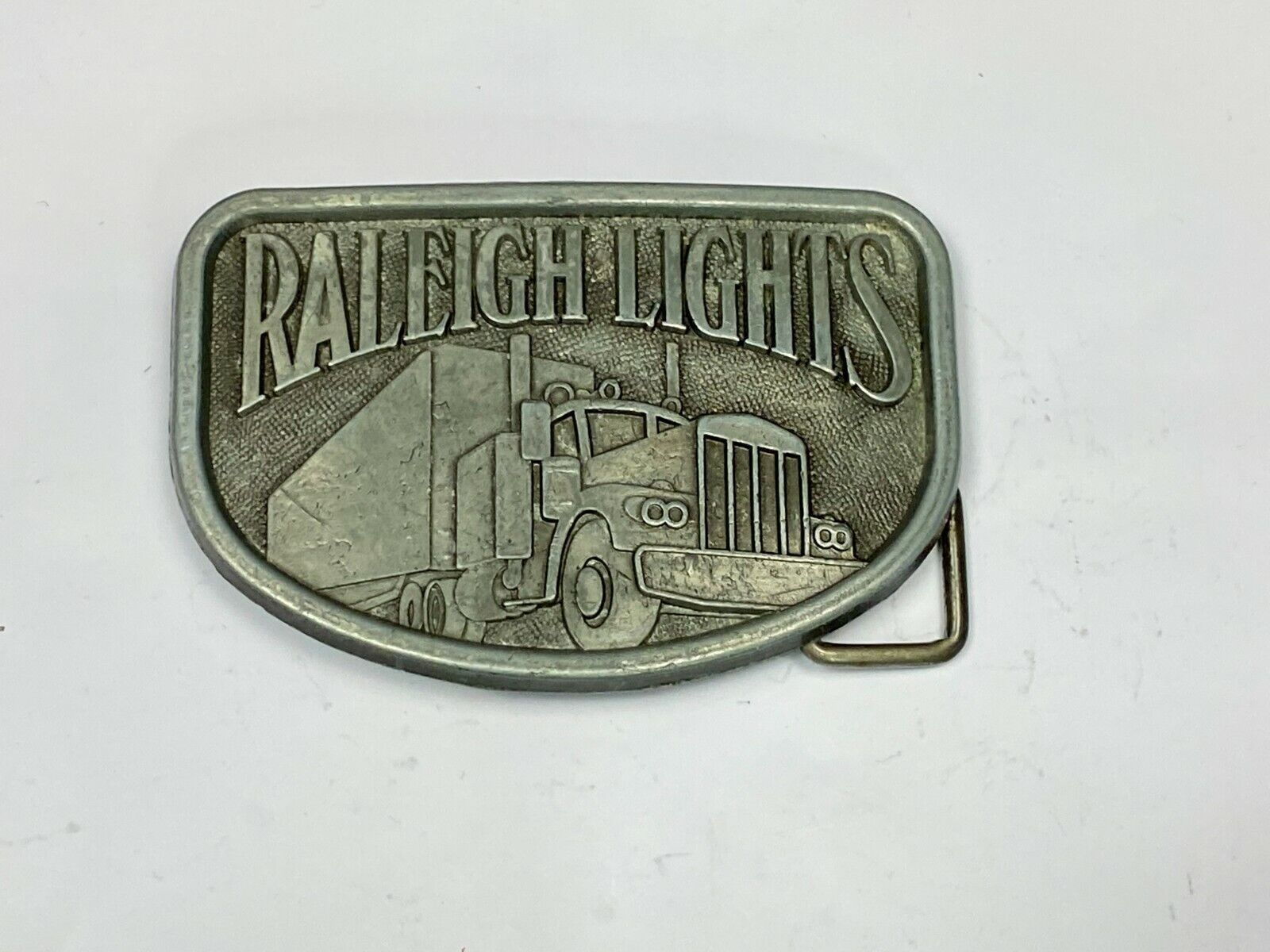 1970S Vintage Raleigh Lights Cigarettes Tobacco Semi Truck Trucker Belt Buckle