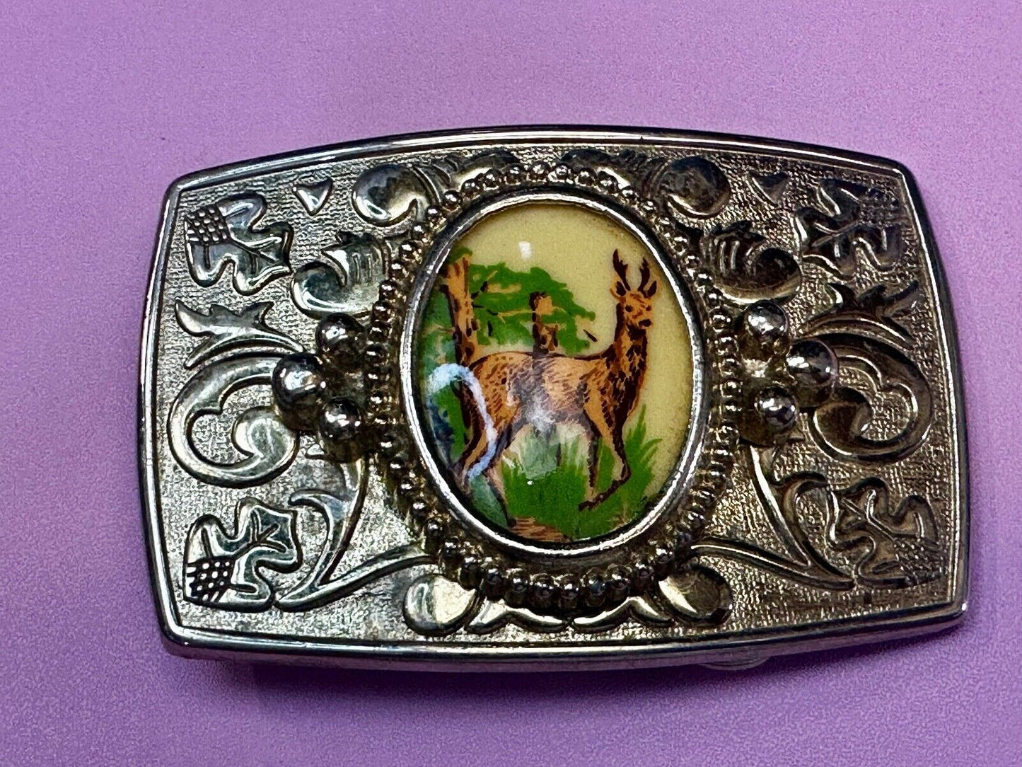 Alpaca Vintage Porcelain? Cab Cabochon Centerpiece in Western Belt Buckle