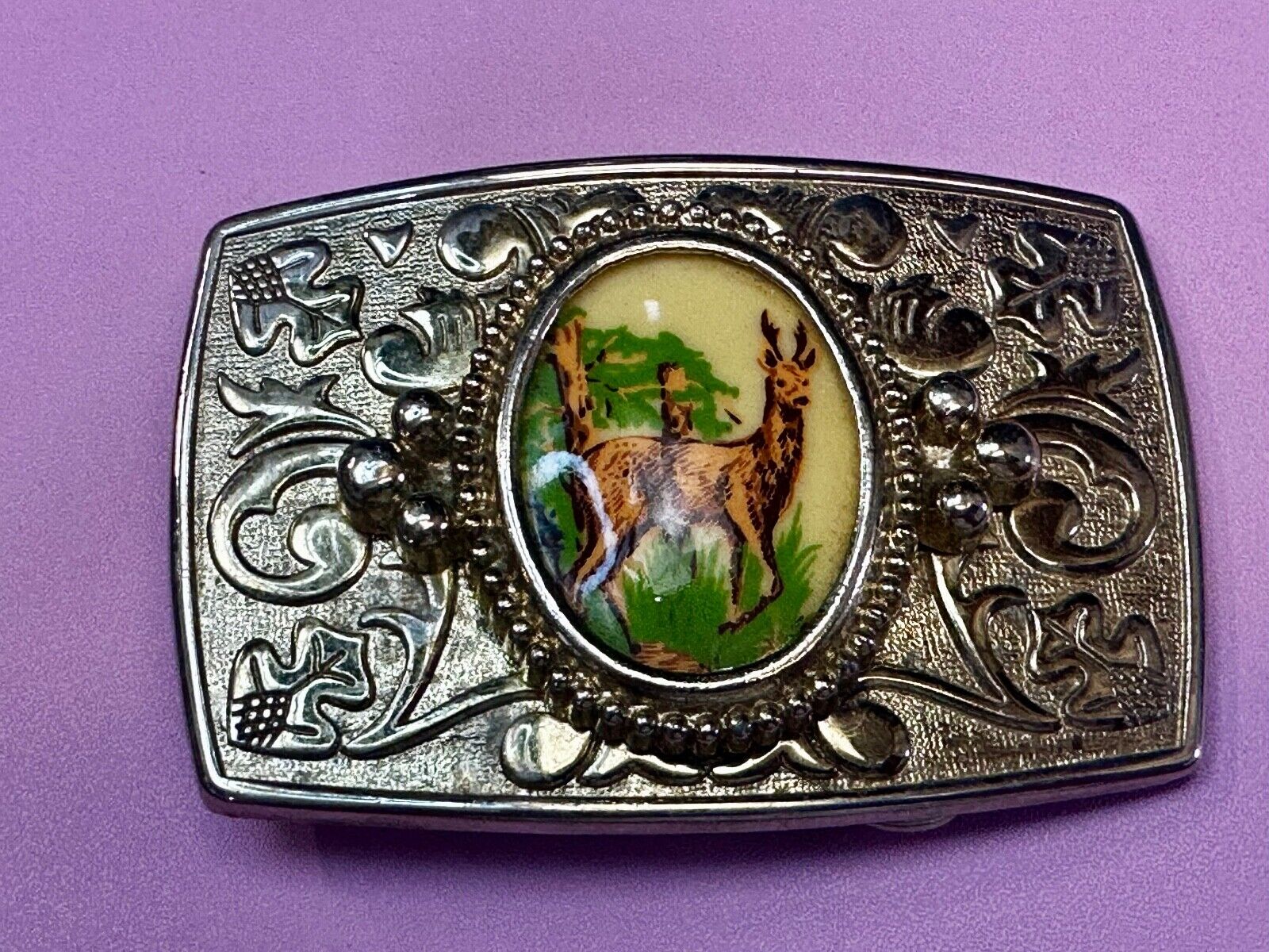 Alpaca Vintage Porcelain? Cab Cabochon Centerpiece in Western Belt Buckle