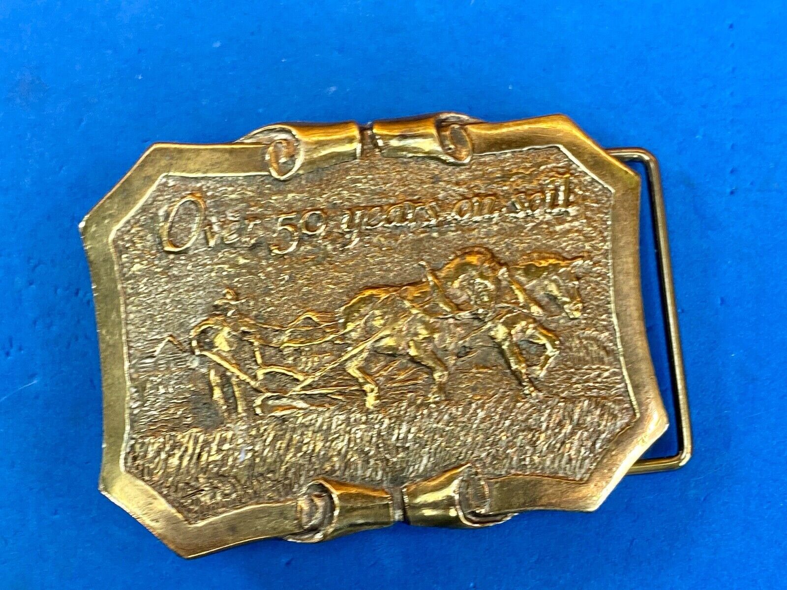 50 Years On Soil - Dahlman Belt Buckle - Field Engineered Farming Equipment 