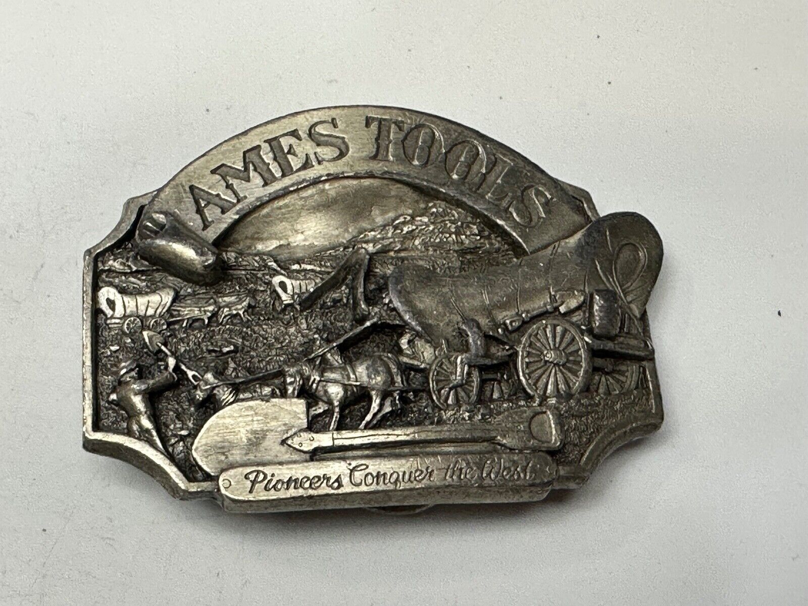 Ames Tools  Pioneers Conquer the West Belt Buckle, 1986 Siskiyou Belt Buckle