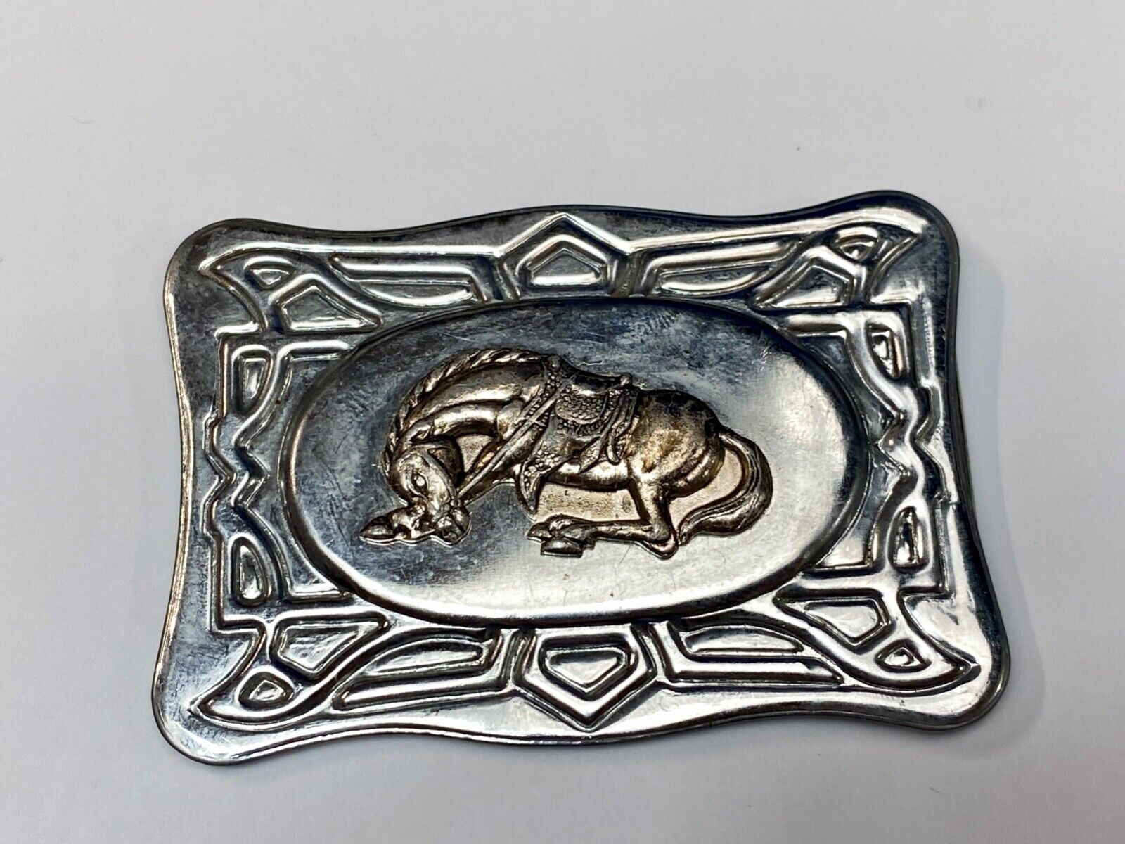Vintage HORSE in saddle western rodeo cowboys belt buckle