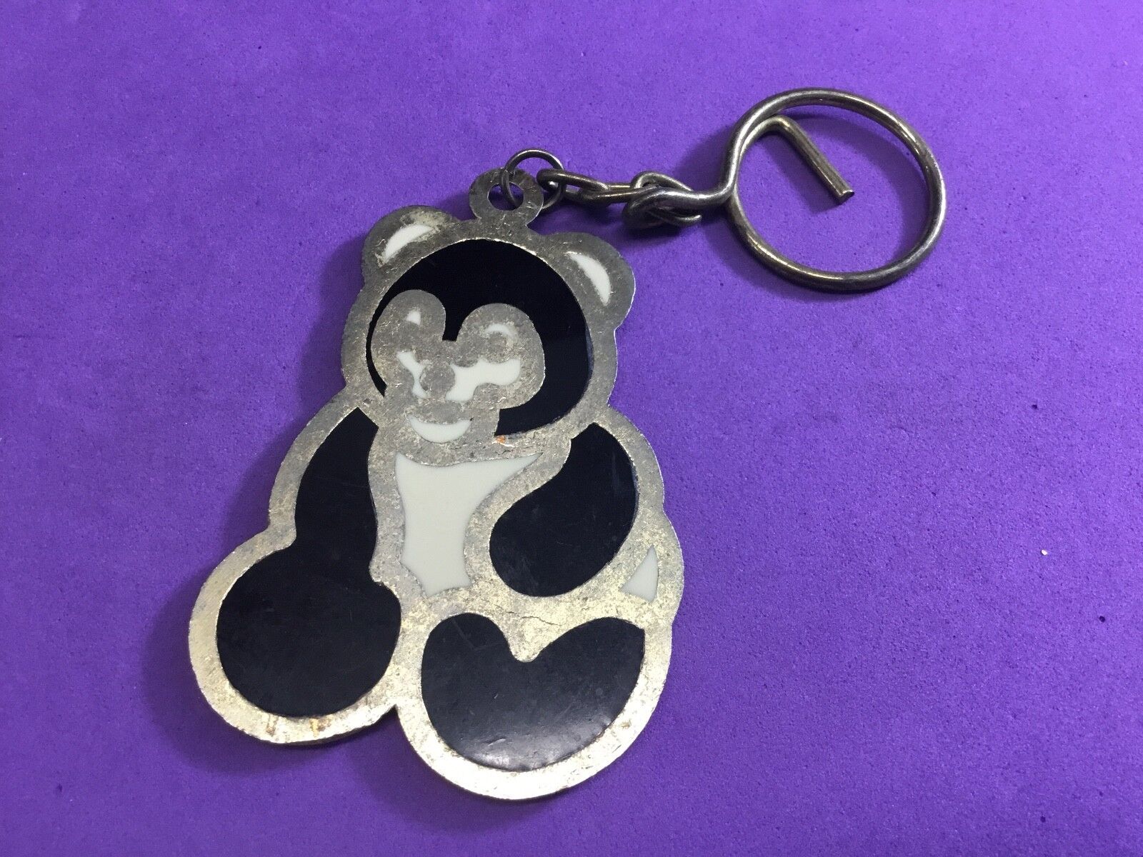 Adorable cut out Large Black and White Panda Bear Keychain with Gold Accents