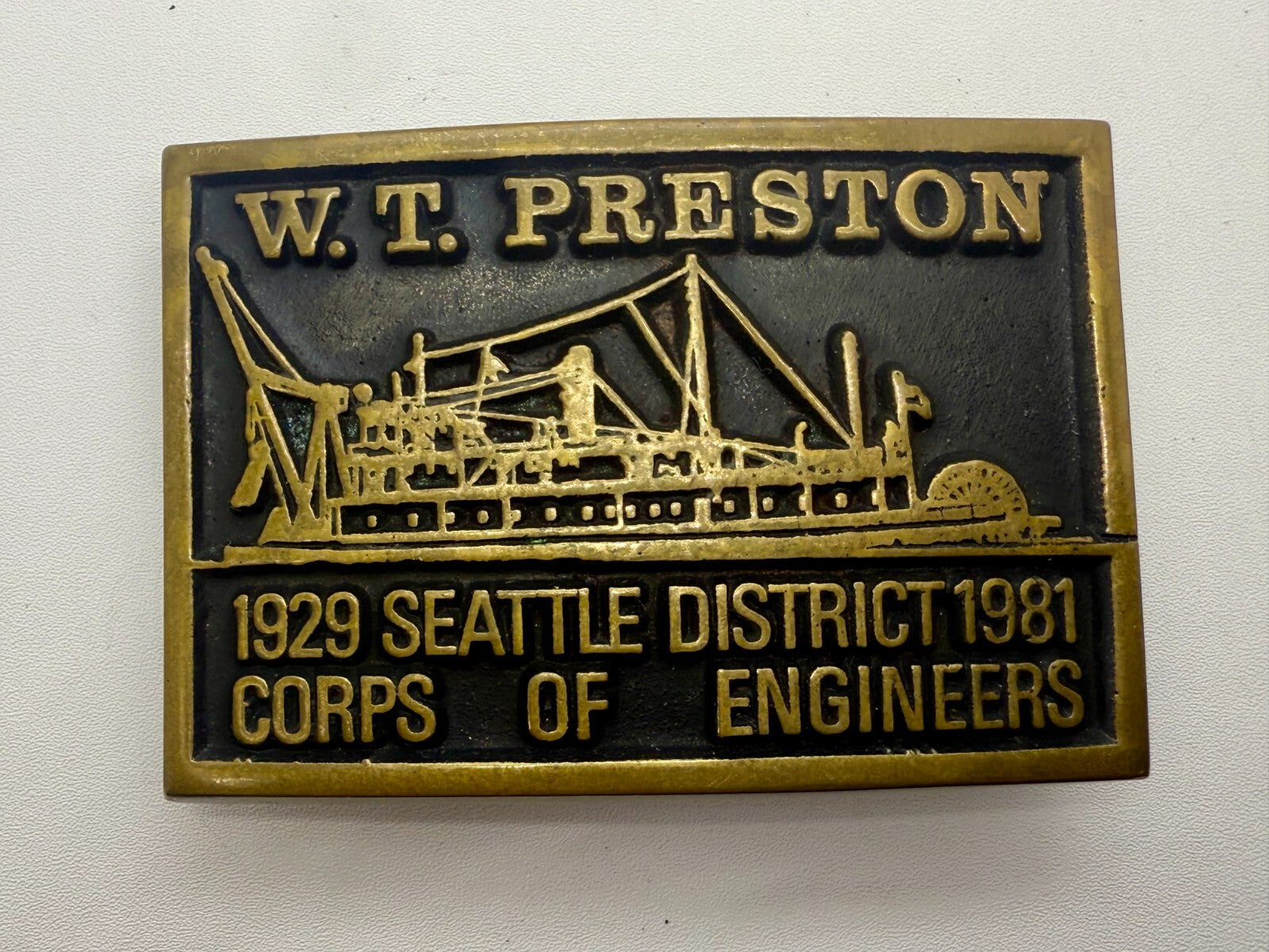 1929 Seattle District 1981 Corp of Engineer W.T Preston Solid Bronze Belt Buckle