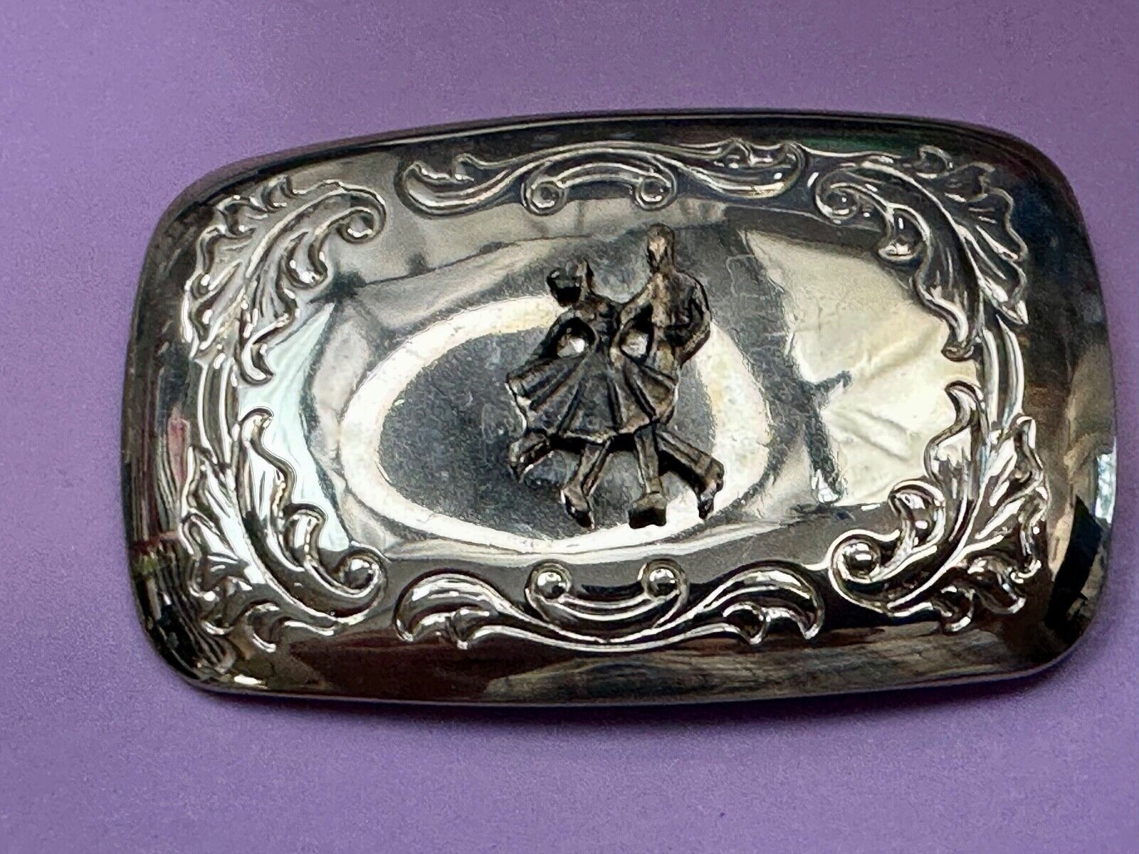 USA made Dancing Couple County Line Square Style Vintage TwoTone Belt Buckle