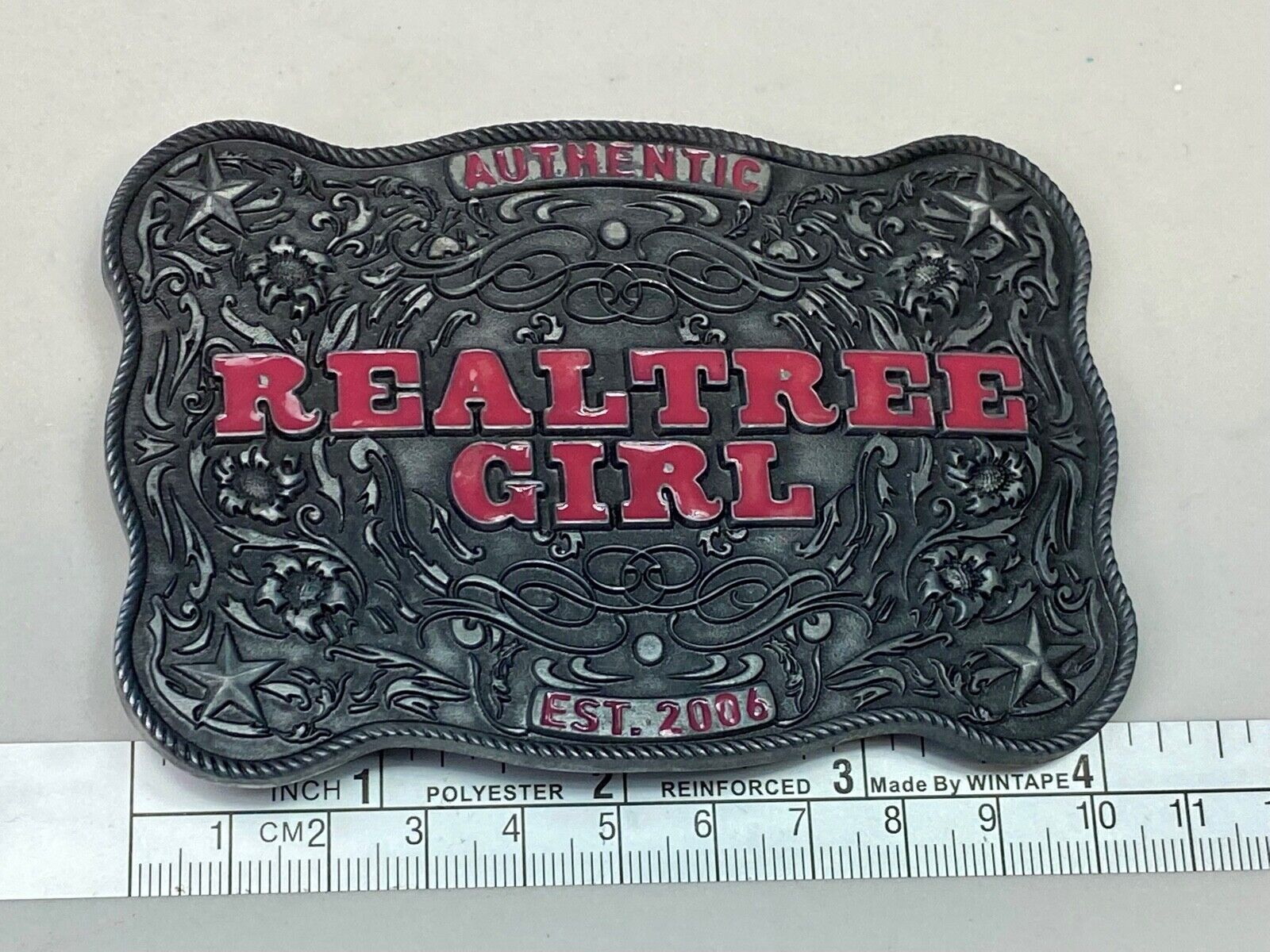 Authentic Realtree Girl Girlie Western Cowgirl Pink Lettering Ornate Belt Buckle