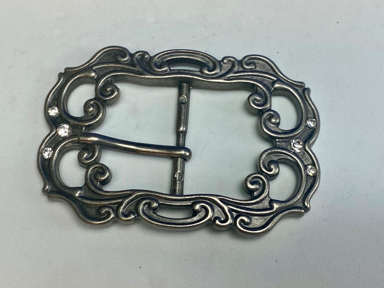 Beautiful simple silver color see through pattern women's belt buckle w/ accents