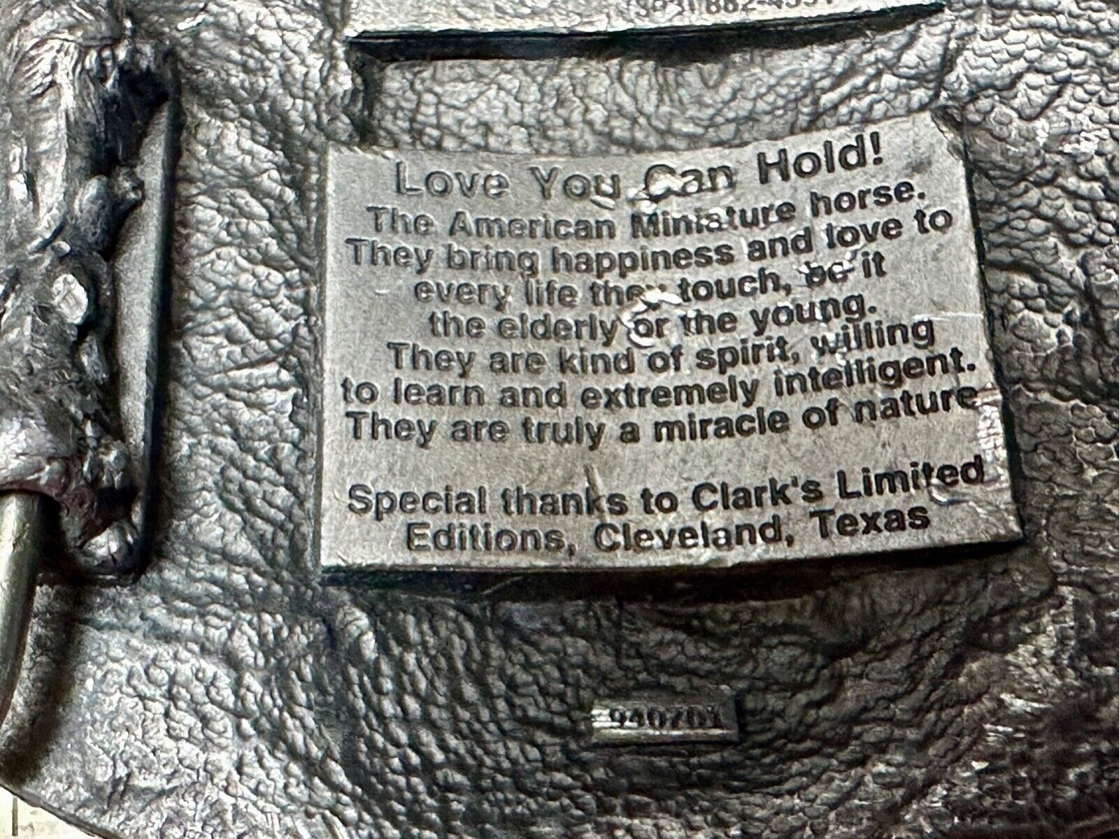 The American mini miniature horse commemorative belt buckle Love You can Hold!