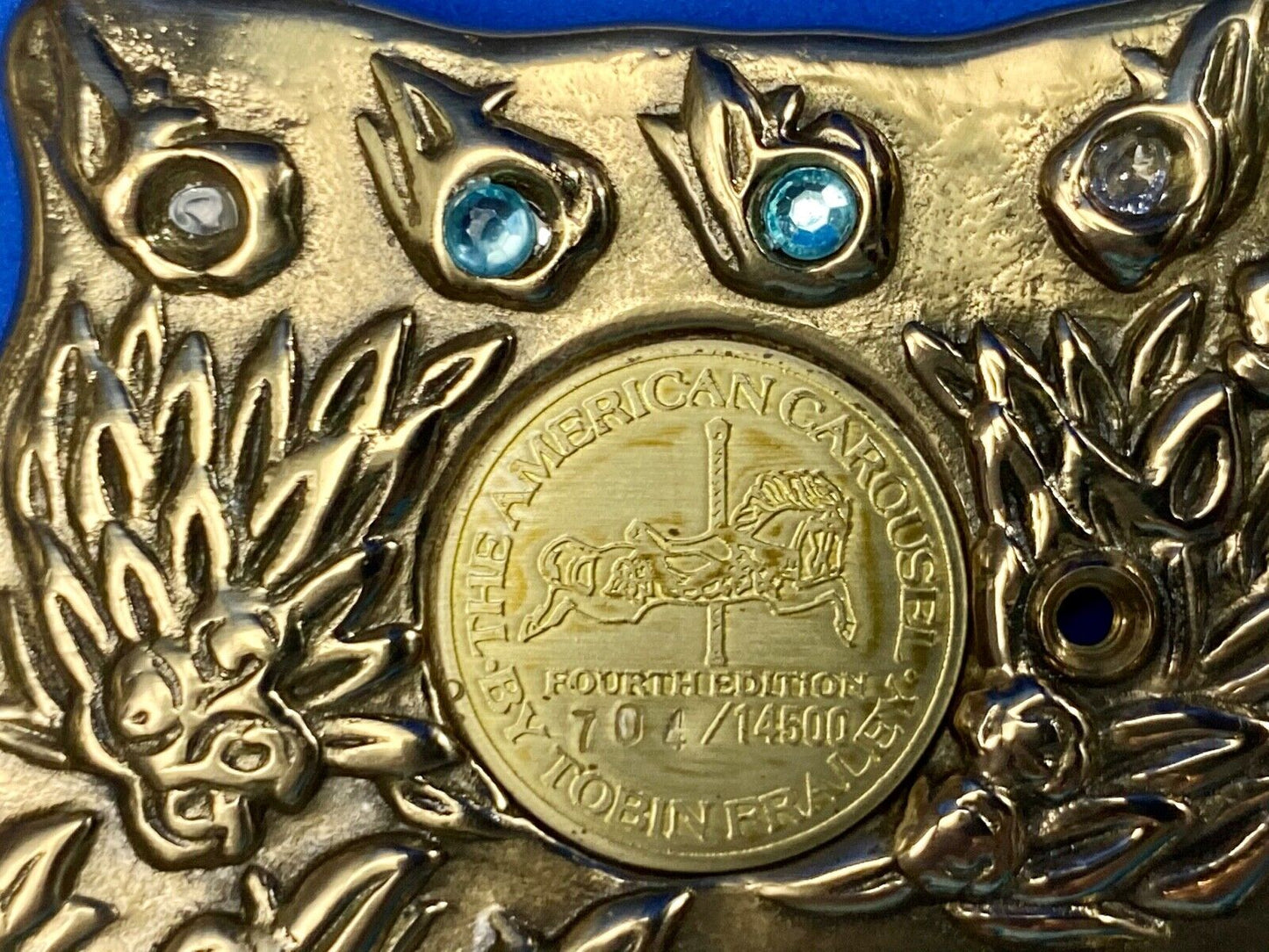 American Carousel 4th  coin collectors centerpiece Large gold tone belt buckle