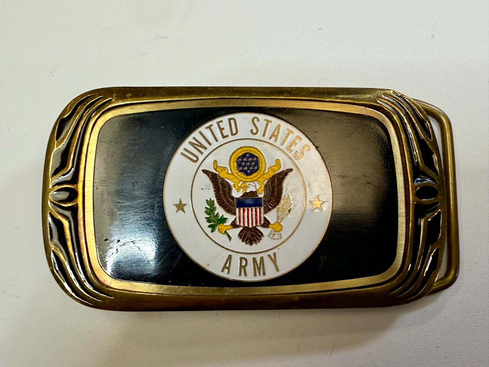 United States Army Military Eagle Seal Vintage 1988 NAP Solid Brass Belt Buckle