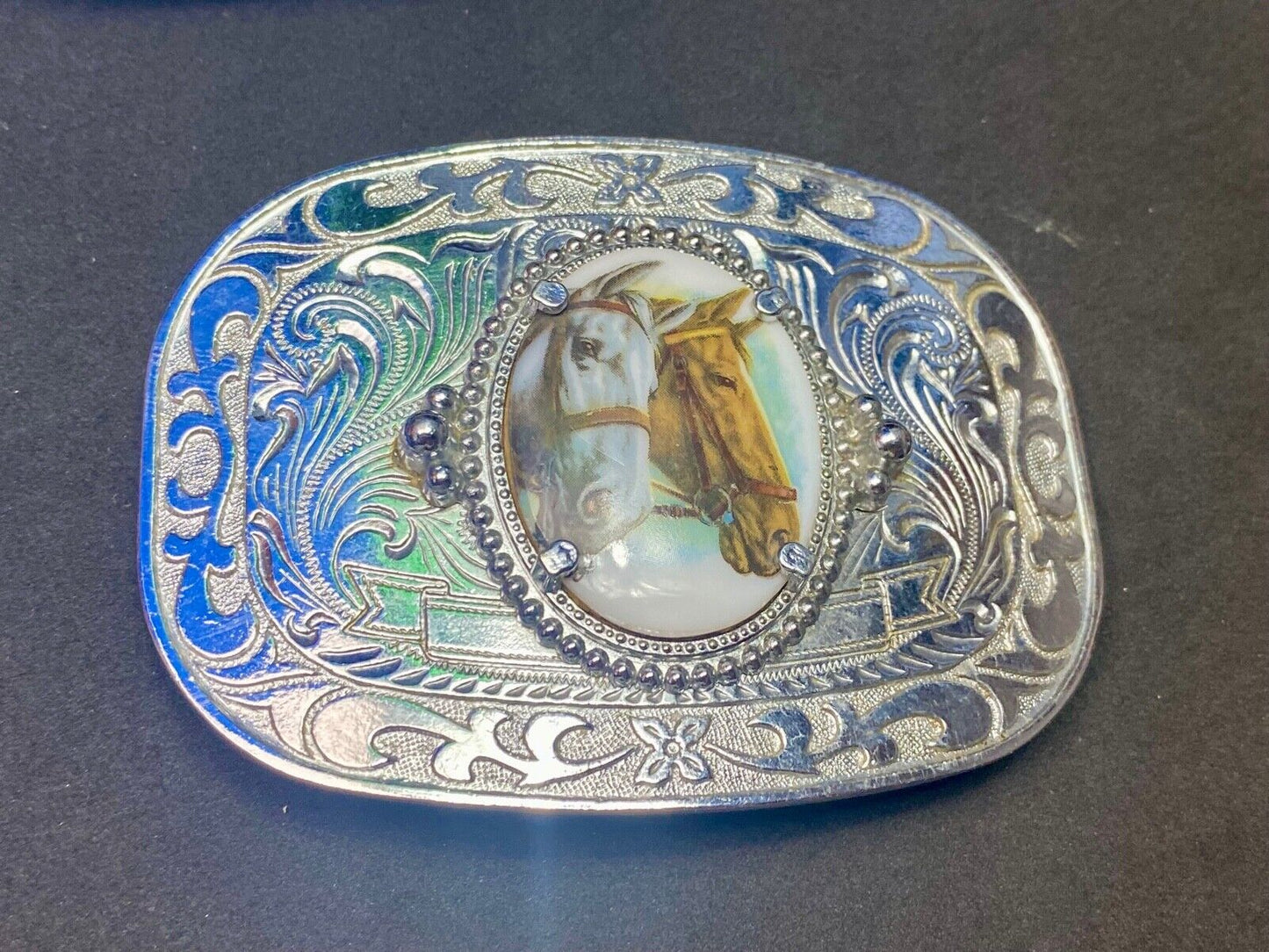 Beautiful Two Horse Bust Head's Photo Picture Western Centerpiece Belt Buckle 