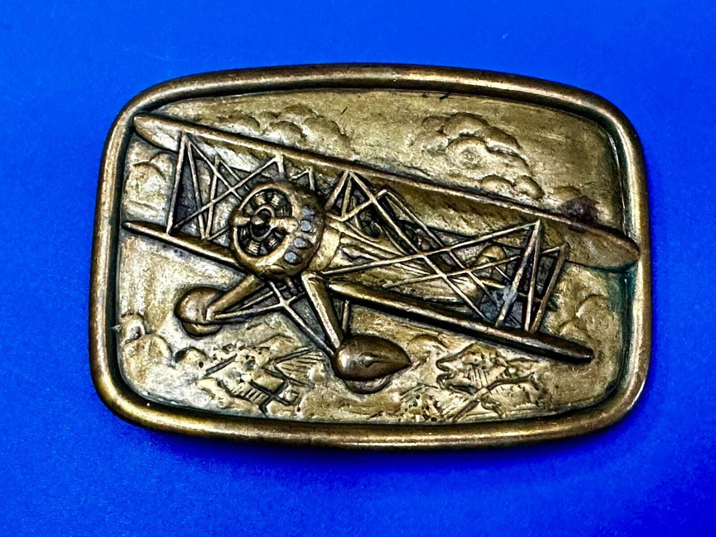 Airplane - Pilots Plane Bi_Wing Avon Vintage 1985 Flying Americana Belt Buckle