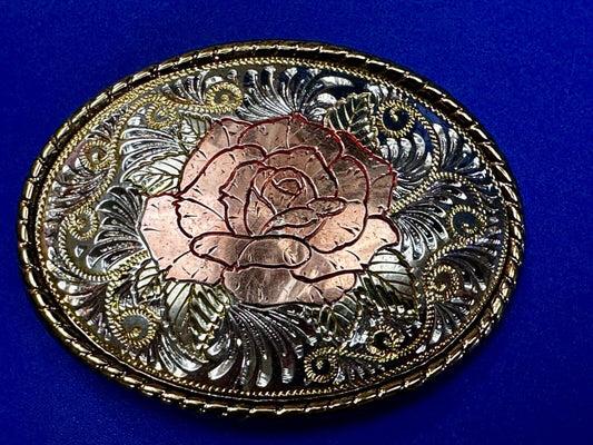 Beautiful Rose Small Etched Flower Swirl Design Vintage Belt Buckle W USA Made