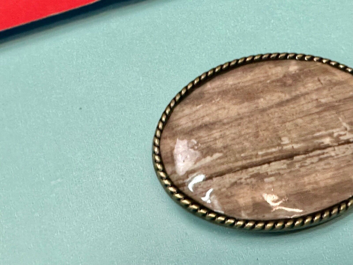 Vintage Faux Wood Grain Oval Belt Buckle By Ivan