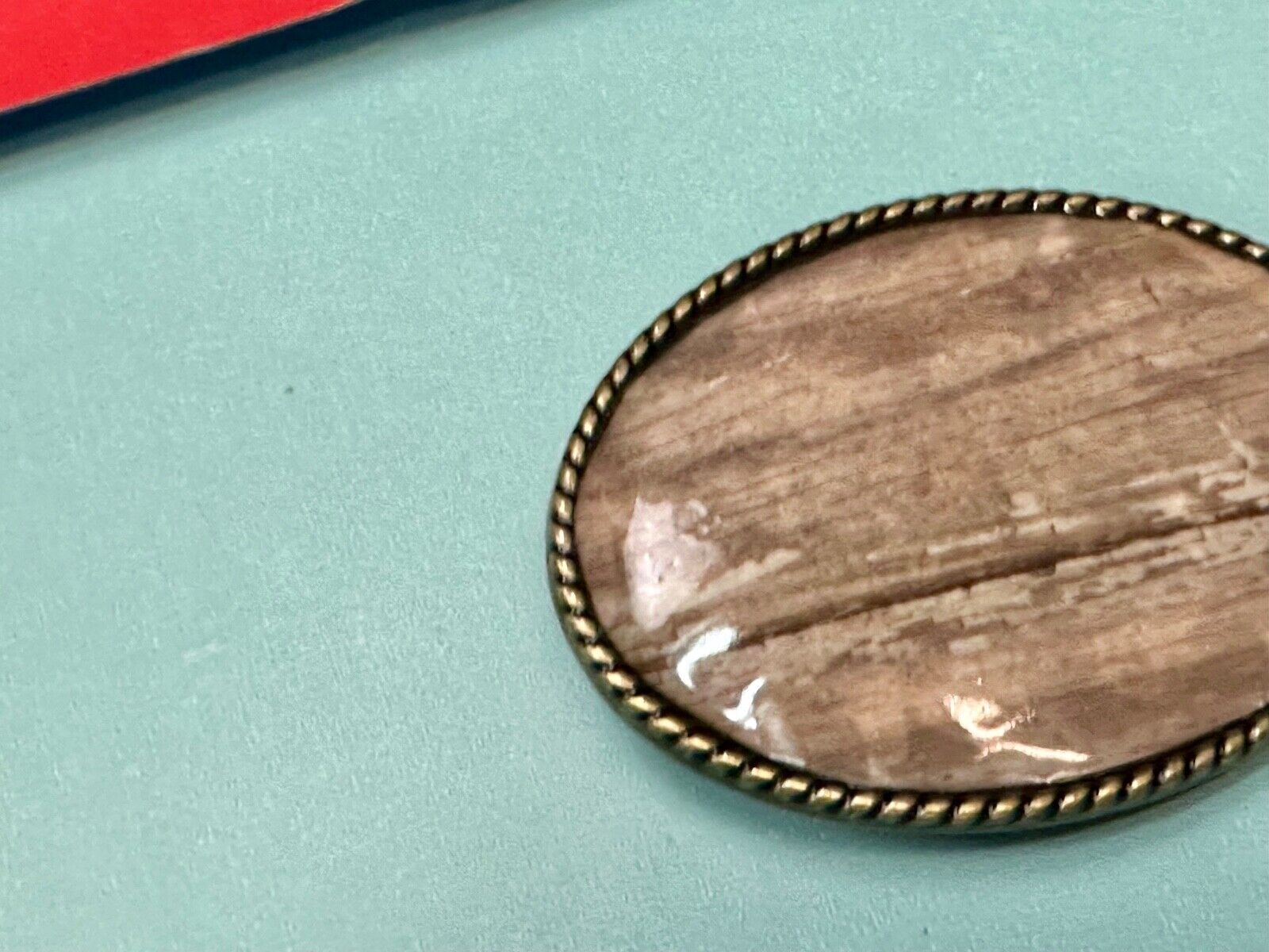 Vintage Faux Wood Grain Oval Belt Buckle By Ivan