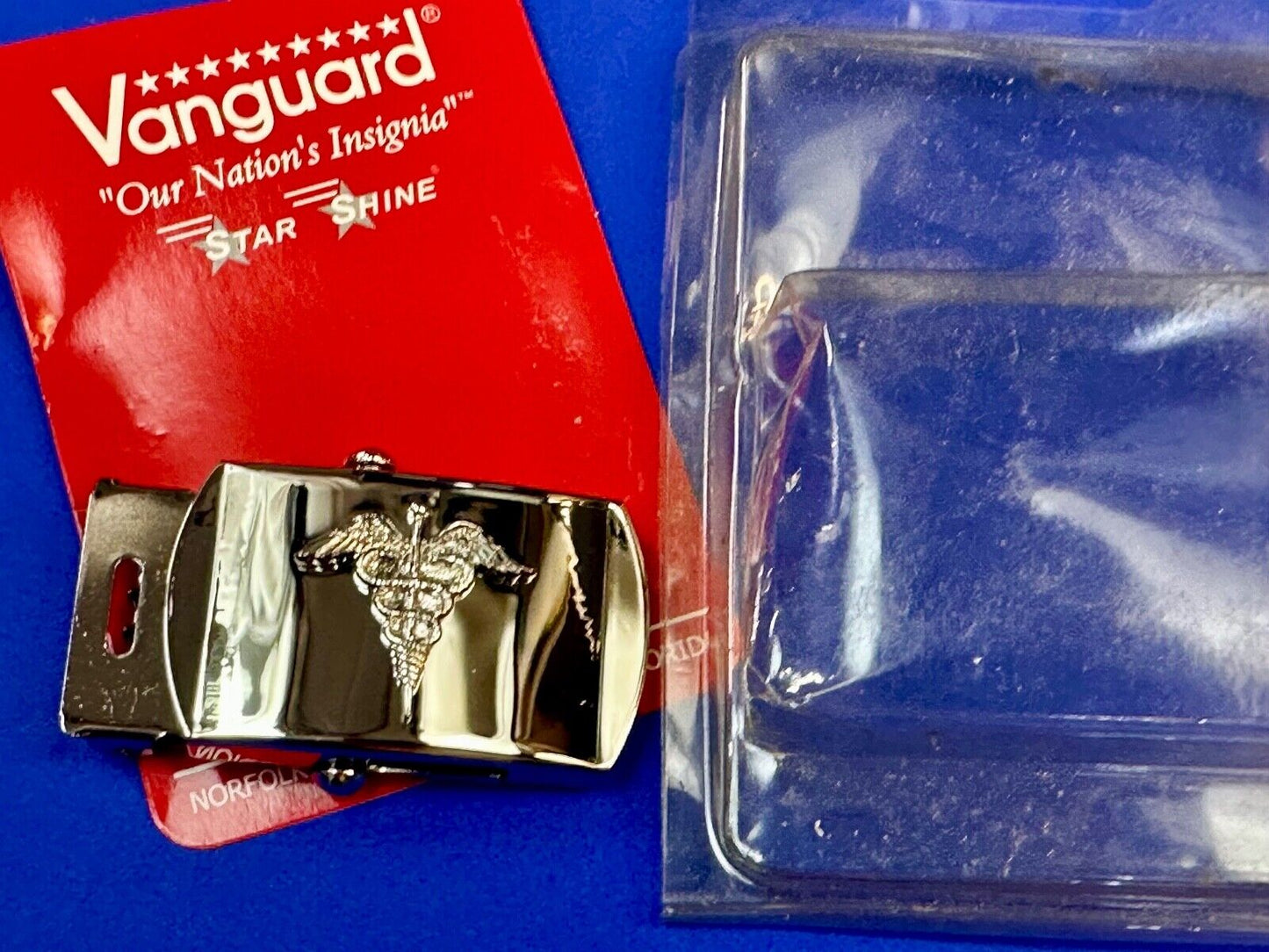 Vanguard US Navy Caduceus Combat Medic Insignia NOS Silver Brass Belt Buckle V21