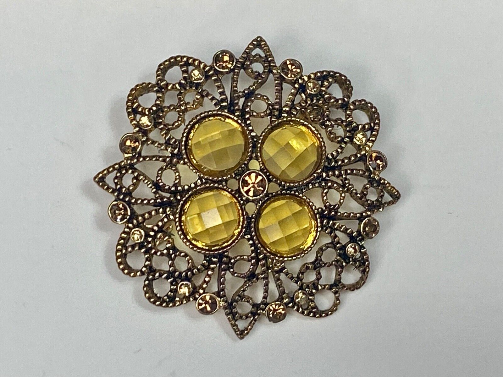 Victorian Flower Theme Rhinestone Accented Vintage Premier Designs Brooch Pin