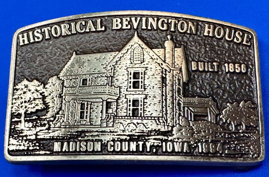 Vintage Historical Bevington House Madison County Iowa commemorative belt buckle